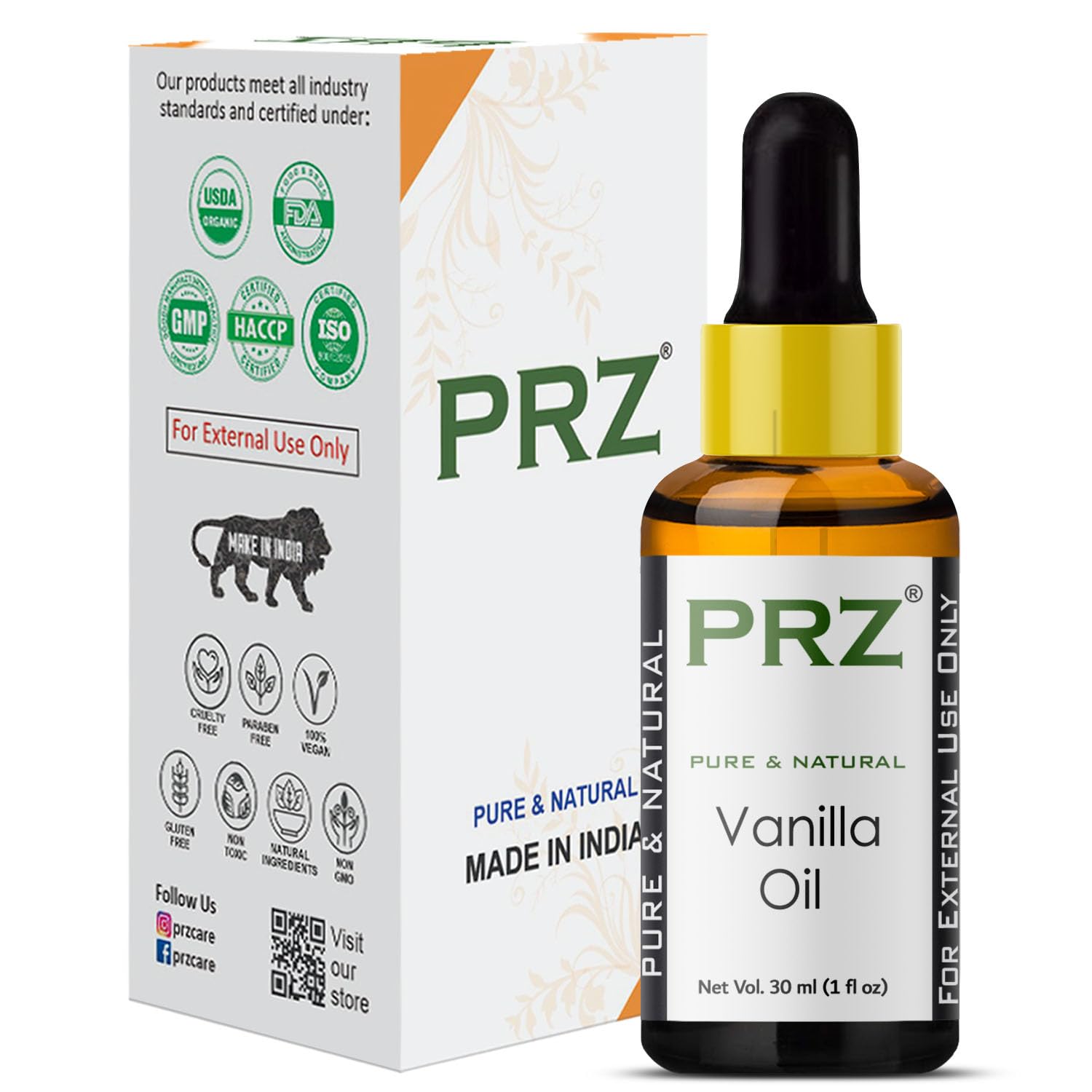 PRZ Pure Vanilla Essential Oil - 100% Natural for Skin & Hair Care, 30ml - Perfect for Aromatherapy, Massage & DIY Beauty Products