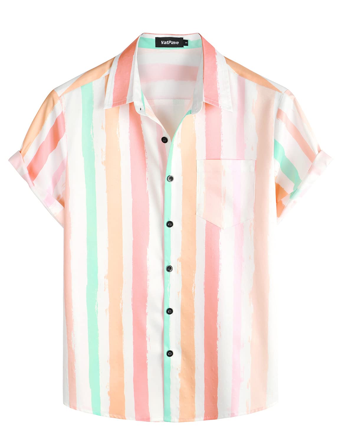 VATPAVE Men's Striped Summer Shirts - Casual Short Sleeve Button Down Shirt for Beach, Vacation & Outdoor Activities | Lightweight Breathable Fabric | Trendy Fashion Top for Men
