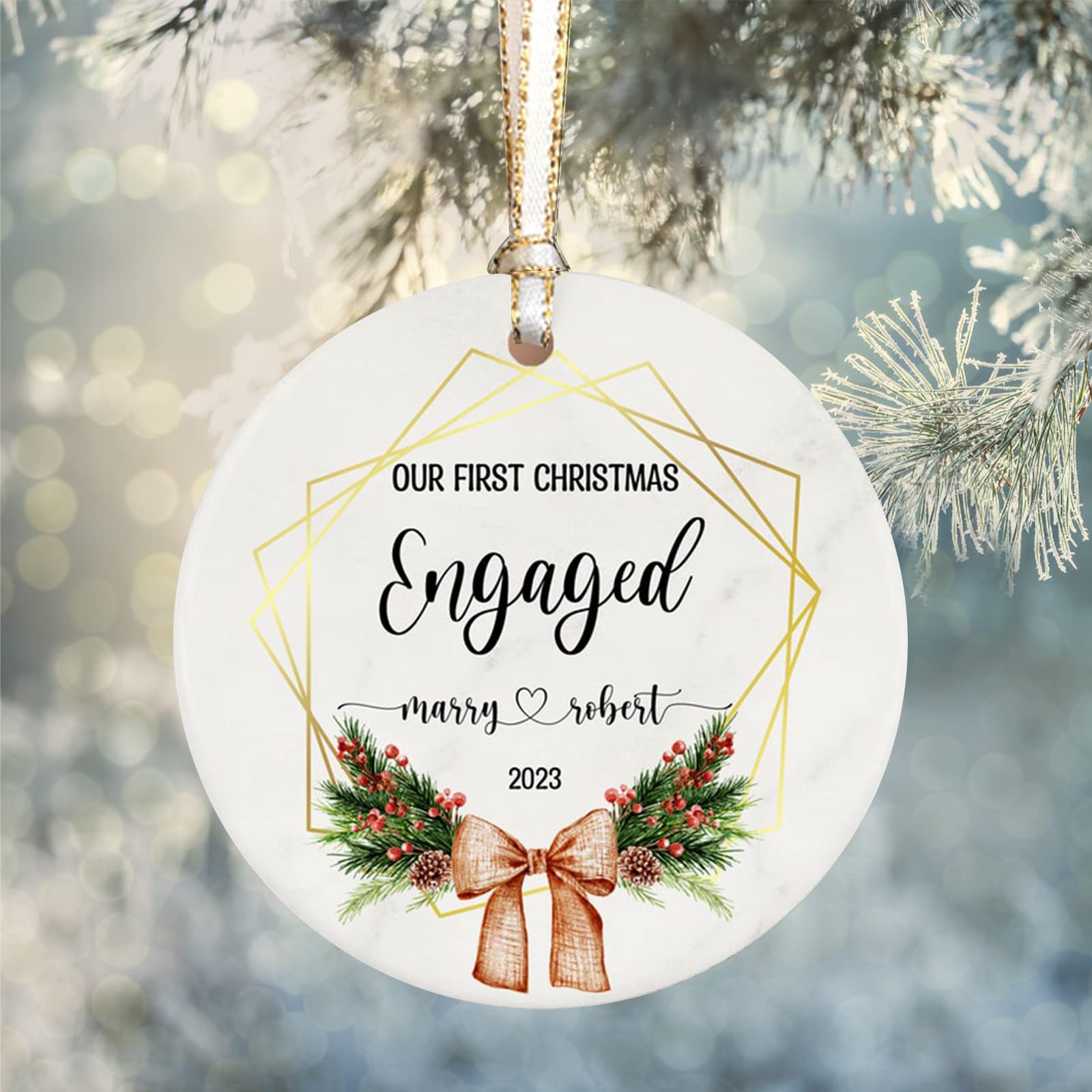 2022 Wedding Ornament - Our First Christmas Engaged Couple Keepsake | Romantic Engagement Gift for Him & Her | Perfect for Engagement Party & Holiday Decorations