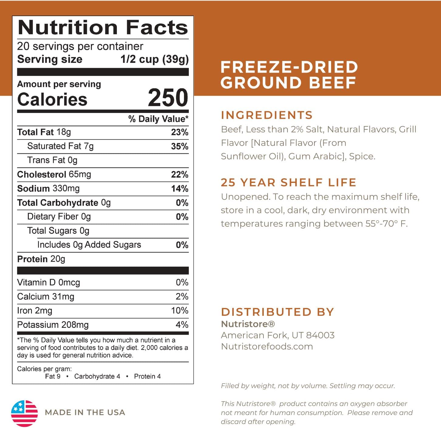 Nutristore Freeze Dried Ground Beef - 80 Large Servings (Pack of 4) | USDA Certified Premium Quality | Long Shelf Life Survival Food | Perfect for Camping, Hiking & Emergency Preparedness | Great for Backpacking Meals & Food Storage