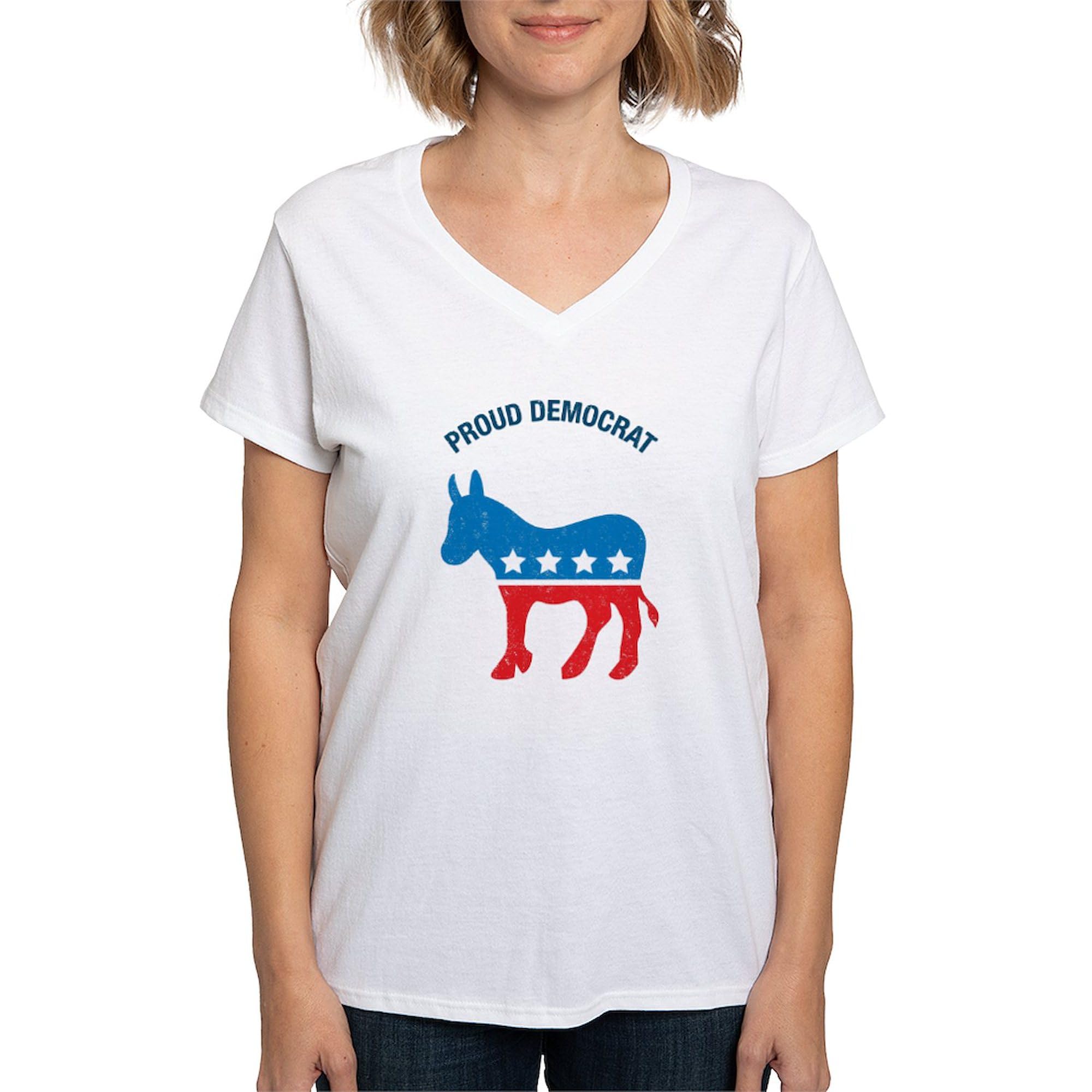 Proud Democrat Women's V-Neck T-Shirt | Soft Cotton Political Tee for Women | Perfect for Campaigns, Rallies & Liberal Events