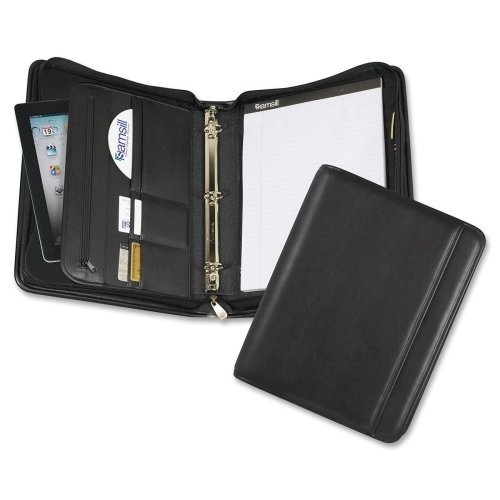 Professional Zippered Vinyl Pad Holder & Ring Binder with Multiple Pockets - Black - Perfect for Office, School, and Business Organization