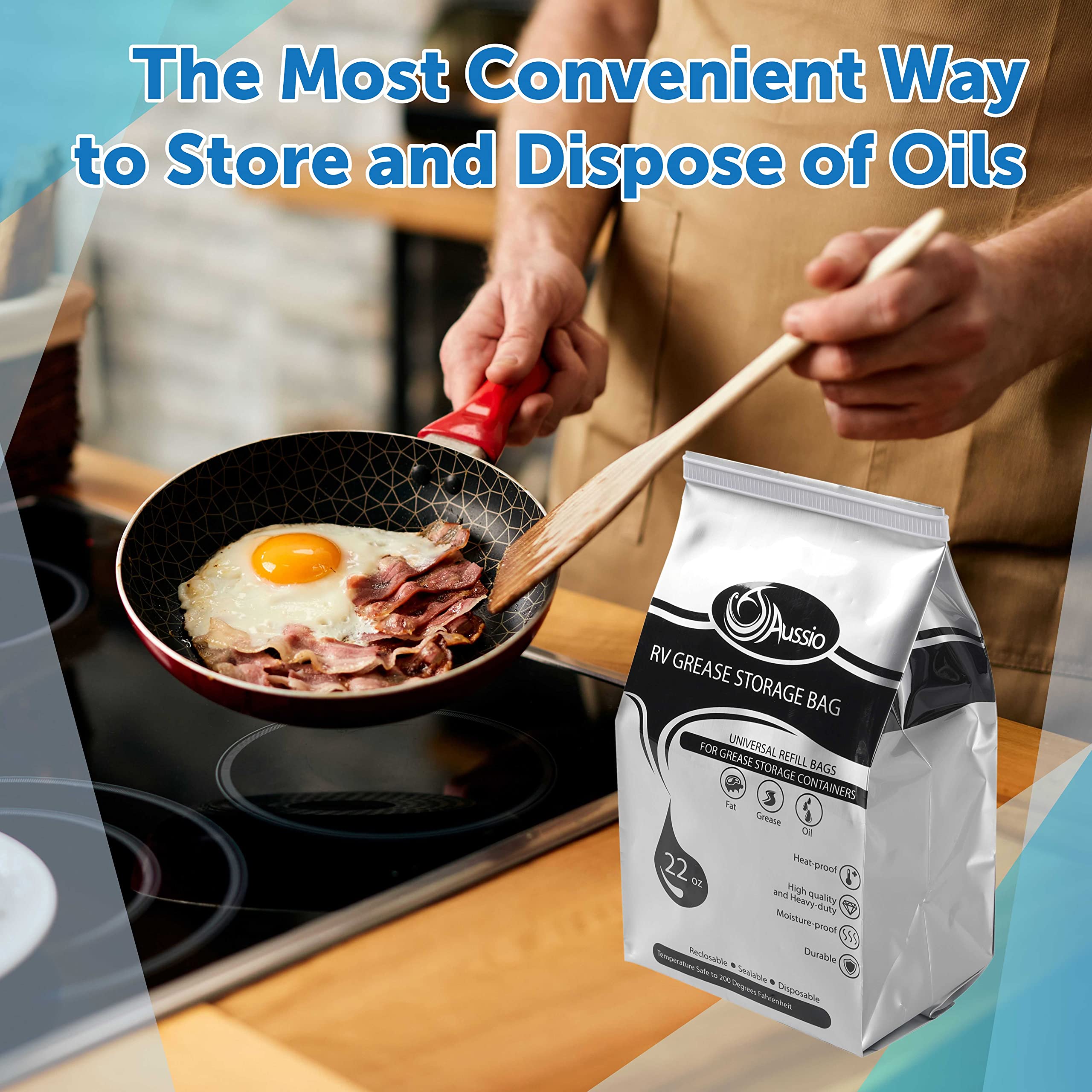 (15 Pack) Disposable Grease Storage Bags - High Heat Resistant Up to 200℉ | Oil Disposal Bags for Kitchen, RV & Outdoor Cooking | Leak-Proof Grease Containers for Frying, Grilling & Deep Frying