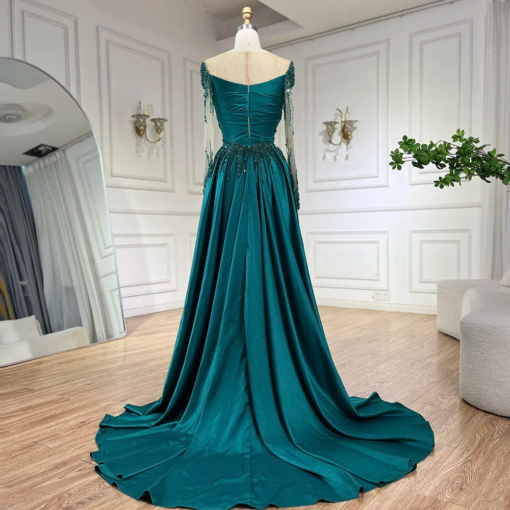 Serene Hill Luxury Dubai Green Mermaid Lace Beaded Satin Evening Dress for Women - Formal Gown for Wedding, Party & Special Occasions 2025 Collection LA72202A