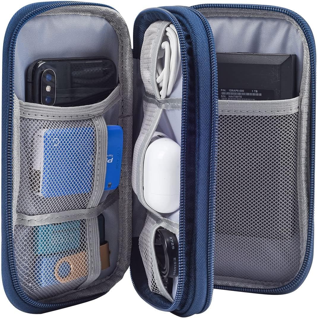 Portable Electronic Organizer Travel Case - Navy Blue Cable Storage Bag for Power Bank, Charging Cords, USB Cables & Earphones | Perfect for Business Trips, Daily Commute & Home Office Organization