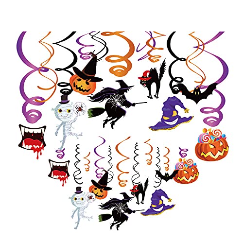 30 Pieces Halloween Swirl Decorations - Colorful Hanging Ribbons for Halloween Party, Birthday Supplies, Home & Office Decor (Multi-Color) | Perfect for Indoor/Outdoor Decorations, Photo Backdrops & Event Styling