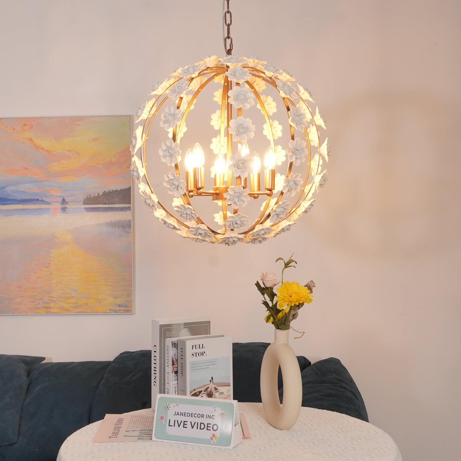 Bianca Floral Orb Chandelier - Elegant Crystal Ceiling Light Fixture for Dining Room, Bedroom & Living Room Decor