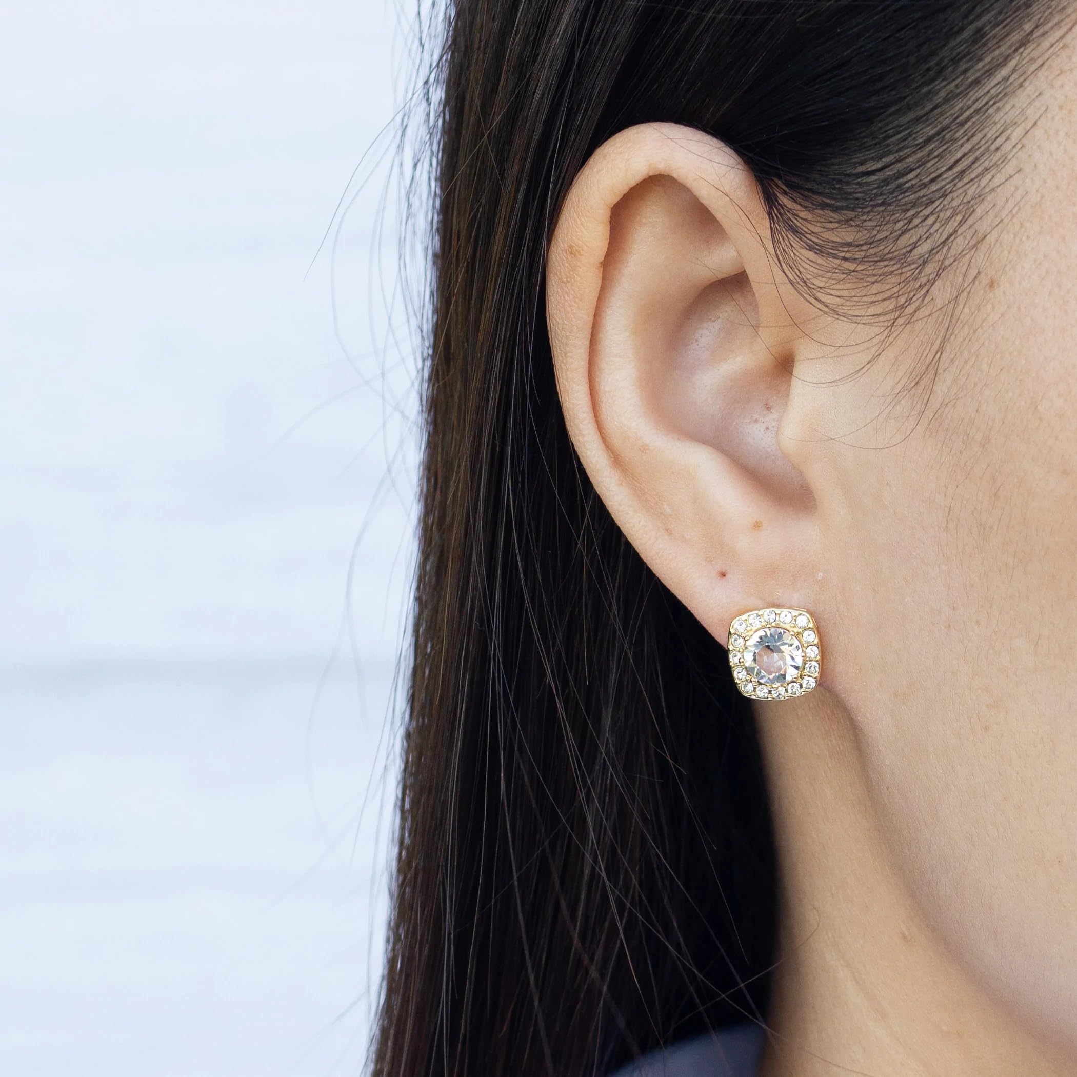 Philip Jones Gold Halo Earrings with Zirconia for Party & Wedding