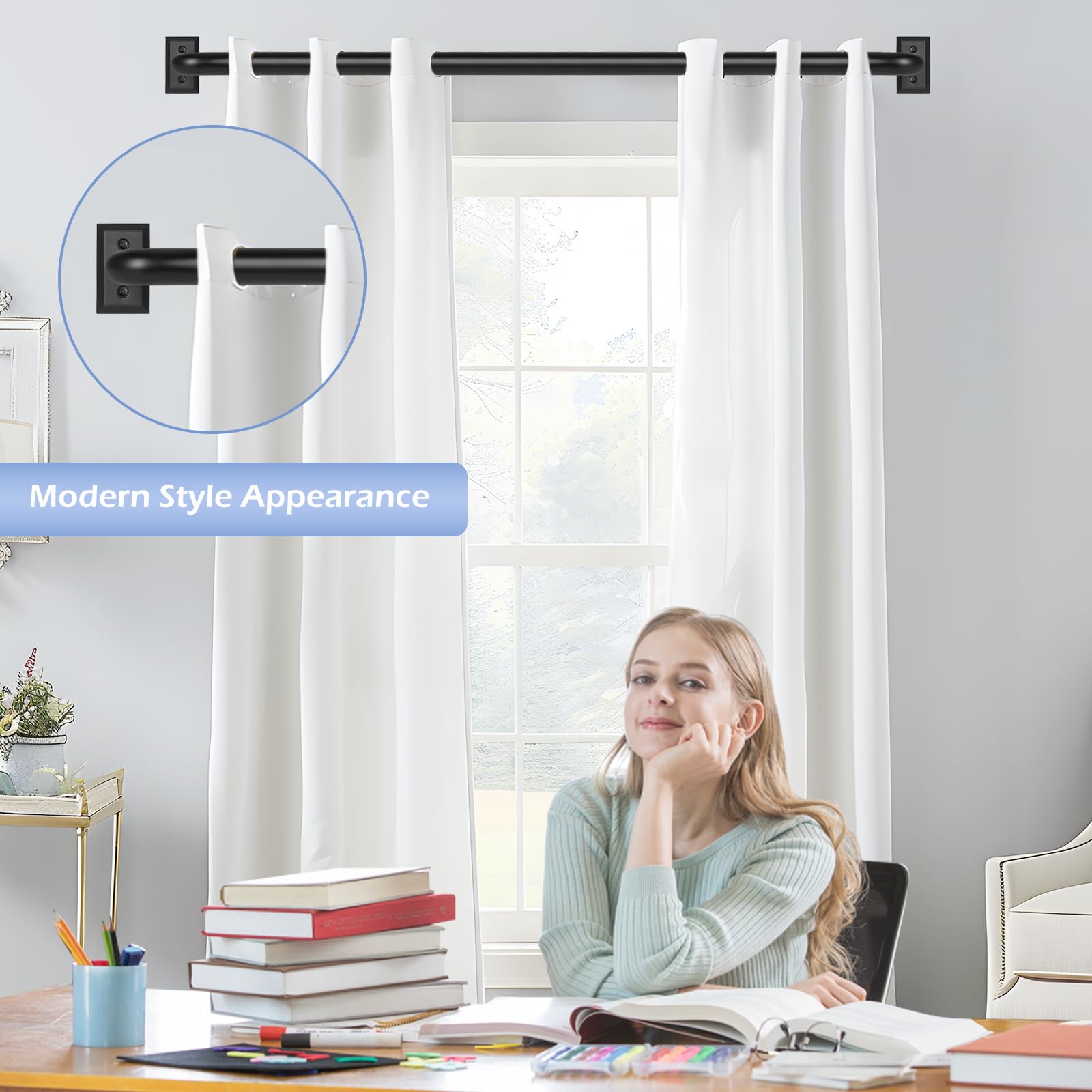 Blackout Heavy Duty Adjustable Curtain Rods 2 Pack - 28-48 Inch Matte Black French Curved Metal Drapery Rods for Bedroom & Kitchen - Easy Install Modern Decorative Window Treatment for Home & Office