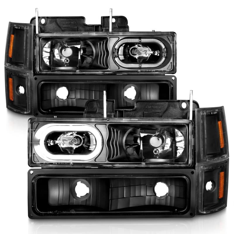 ANZO 111507 Crystal Headlights for 88-98 Chevrolet C1500 - Black Housing with LED Signal & Side Marker Lights | Durable Replacement for Improved Night Visibility | Perfect for Off-Roading & Truck Upgrades