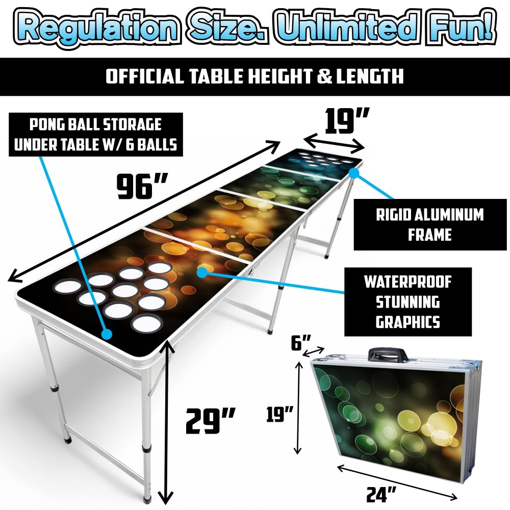 8-Foot Folding Table with Cup Holders & LED Lights - Heavy Duty Portable Table for Parties, Events, and Outdoor Use - Custom Graphics Available (Multiple Models)