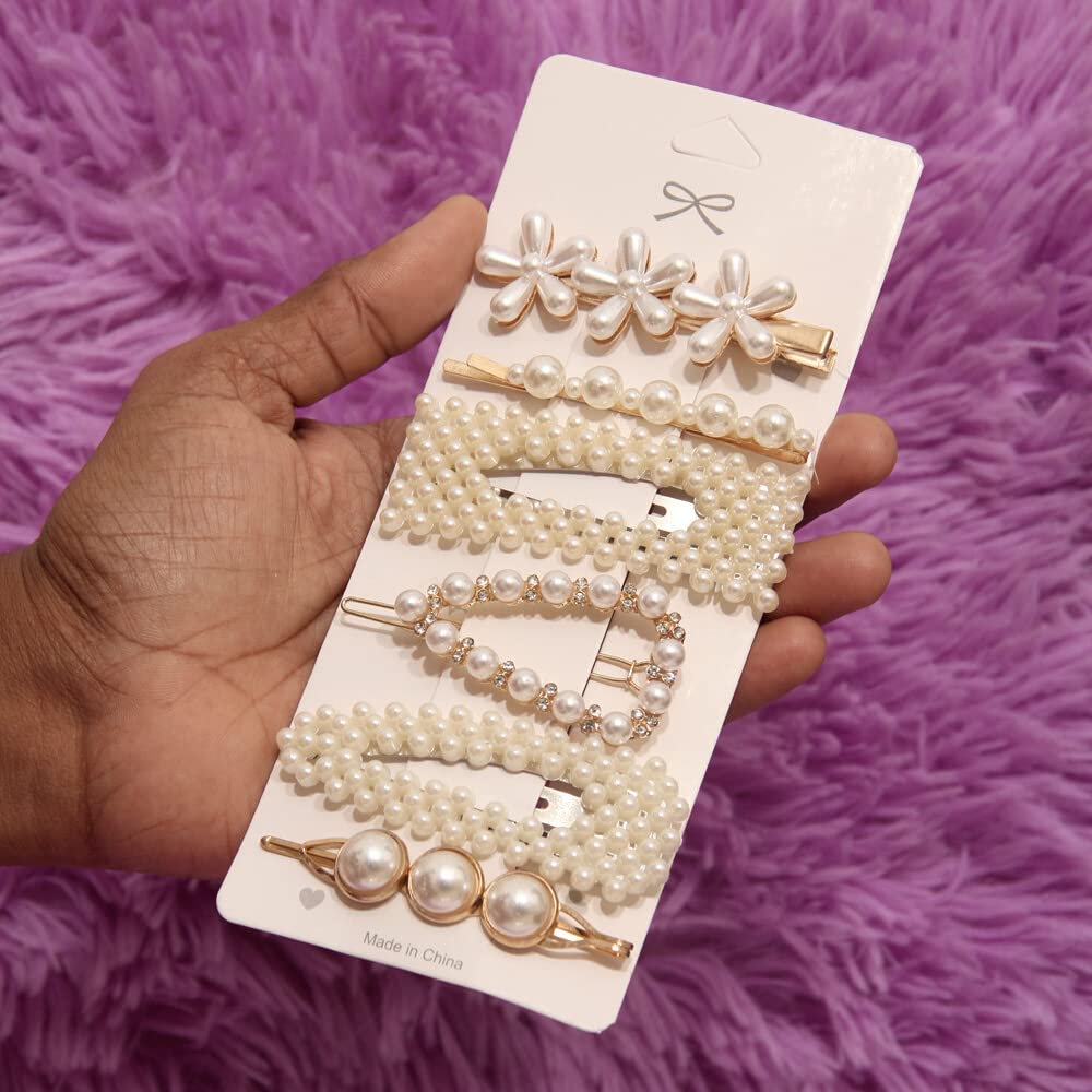 RSJ TRADERS - 6 Pack Metal Pearl Hair Clips for Women | Korean Style Hairpins & Barrettes | Fashion Hair Accessories for Women & Girls | Perfect for Weddings, Parties & Everyday Styling