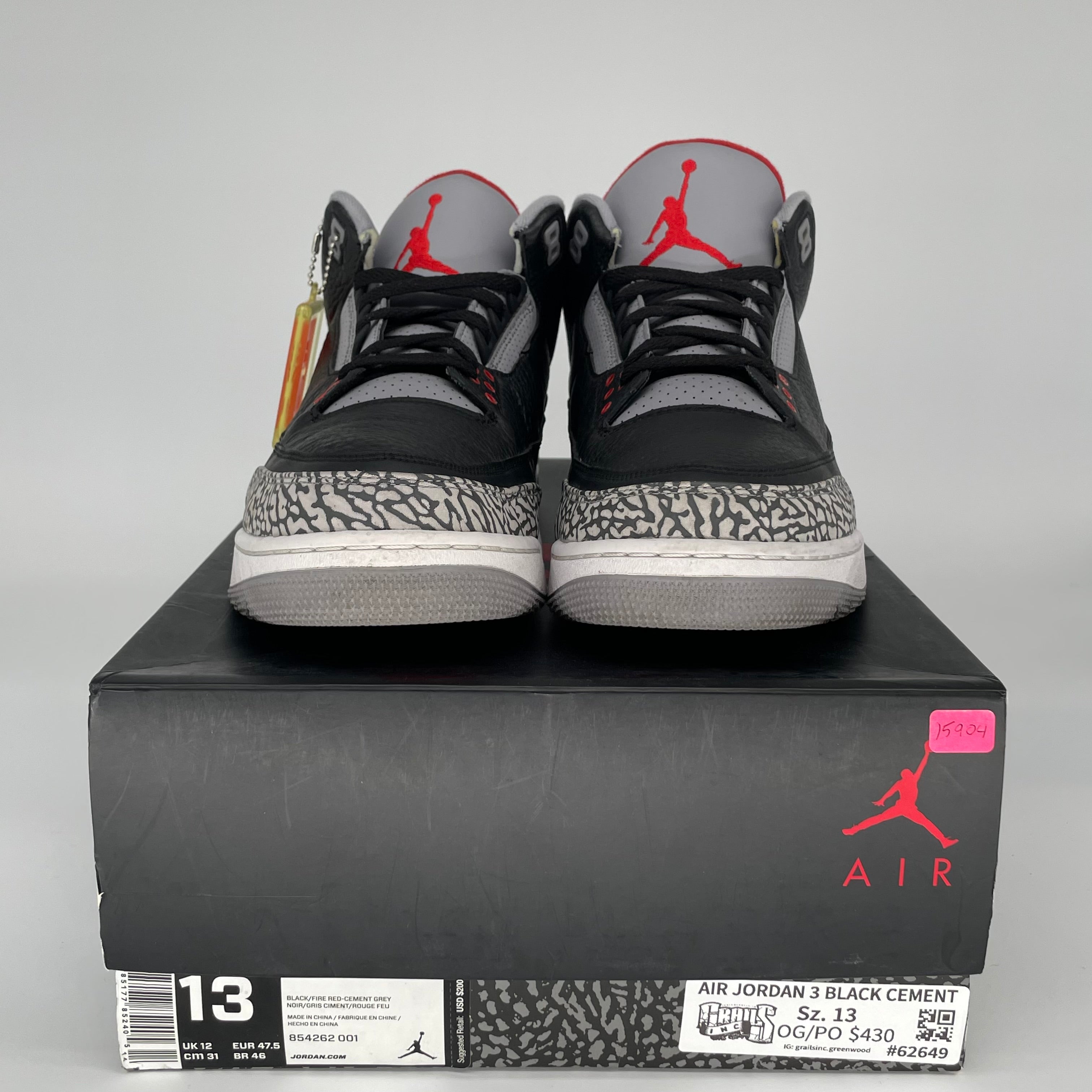 Original Air Jordan 3 Retro 'Black Cement' Men's Basketball Shoes - Size 13 (854262-001) - Perfect for Sneaker Collectors & Streetwear Fashion