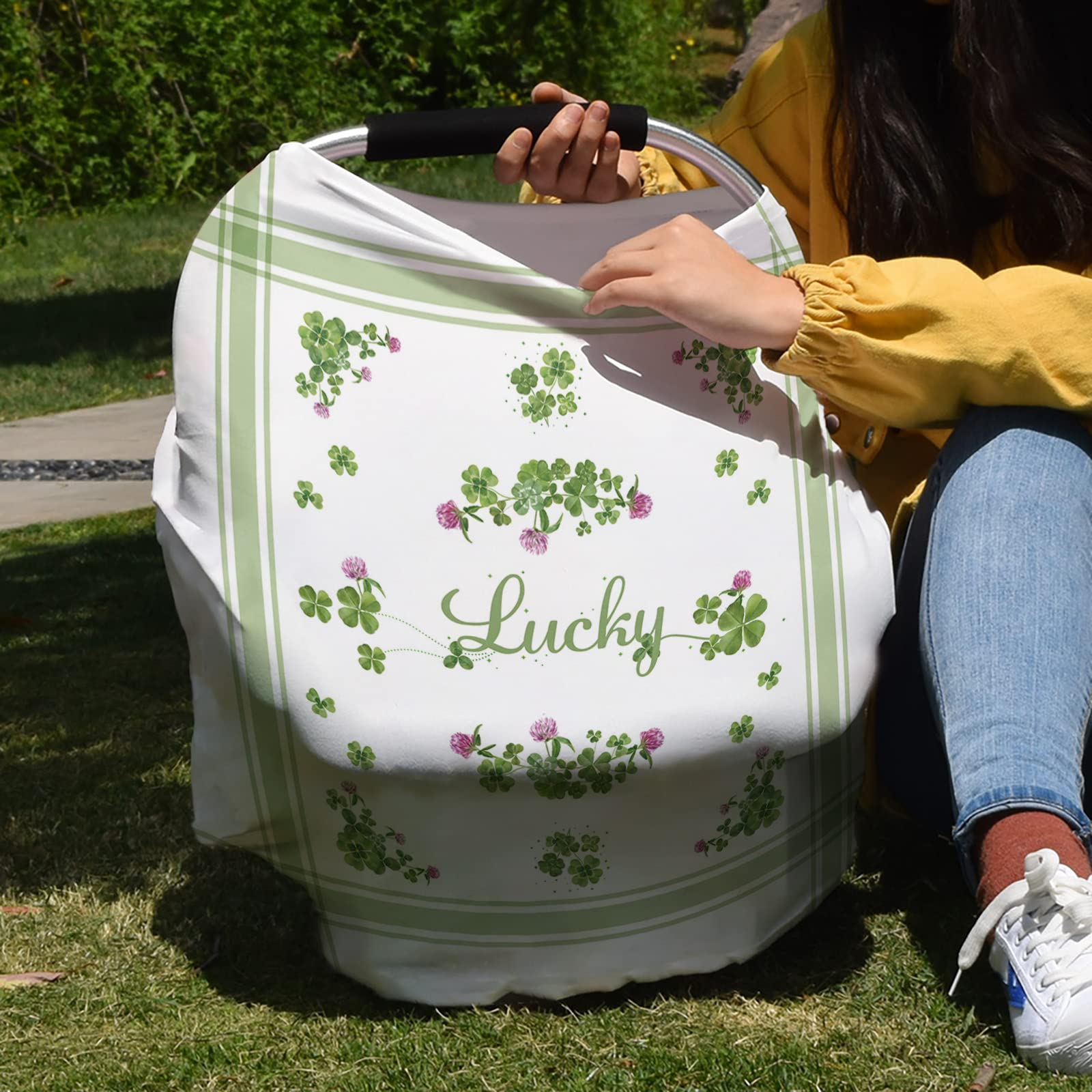 St. Patrick's Day Baby Car Seat Cover - Lucky Irish Clover Floral Waterprint Nursing Cover & Breastfeeding Scarf | Soft Stretchy Car Seat Canopy, Shopping Cart & Stroller Cover for Newborns | Perfect for Irish-Themed Outings & Baby Showers