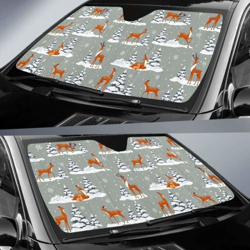Deer Winter Christmas Car Sun Shades - 2-Pack Frosted Window Covers for Vehicles, Perfect for Holiday Decor & Sun Protection | Great for SUVs, Sedans & Trucks During Winter Season