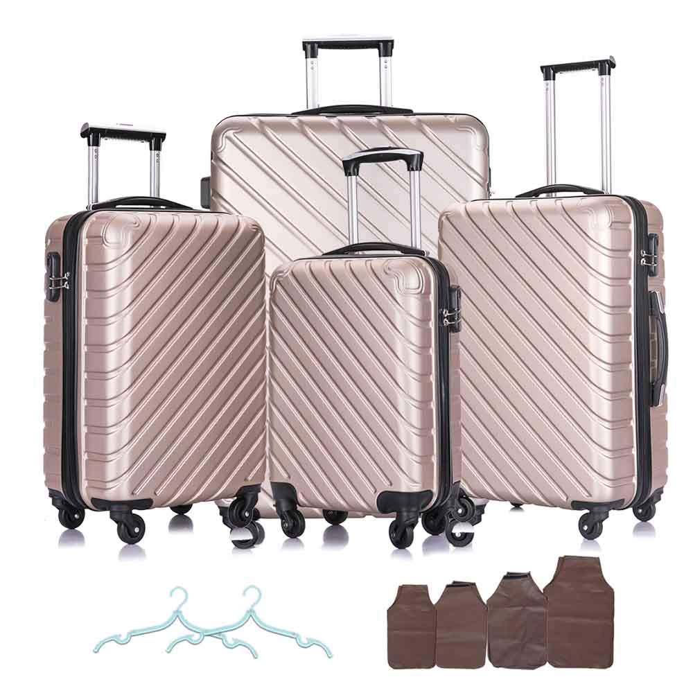 Apelila 4-Piece Hardshell Luggage Set with Spinner Wheels - 18-28 Inch Carry On Suitcase with Free Cover & Built-in Hanger (Champagne Gold) - Perfect for Air Travel, Business Trips & Family Vacations