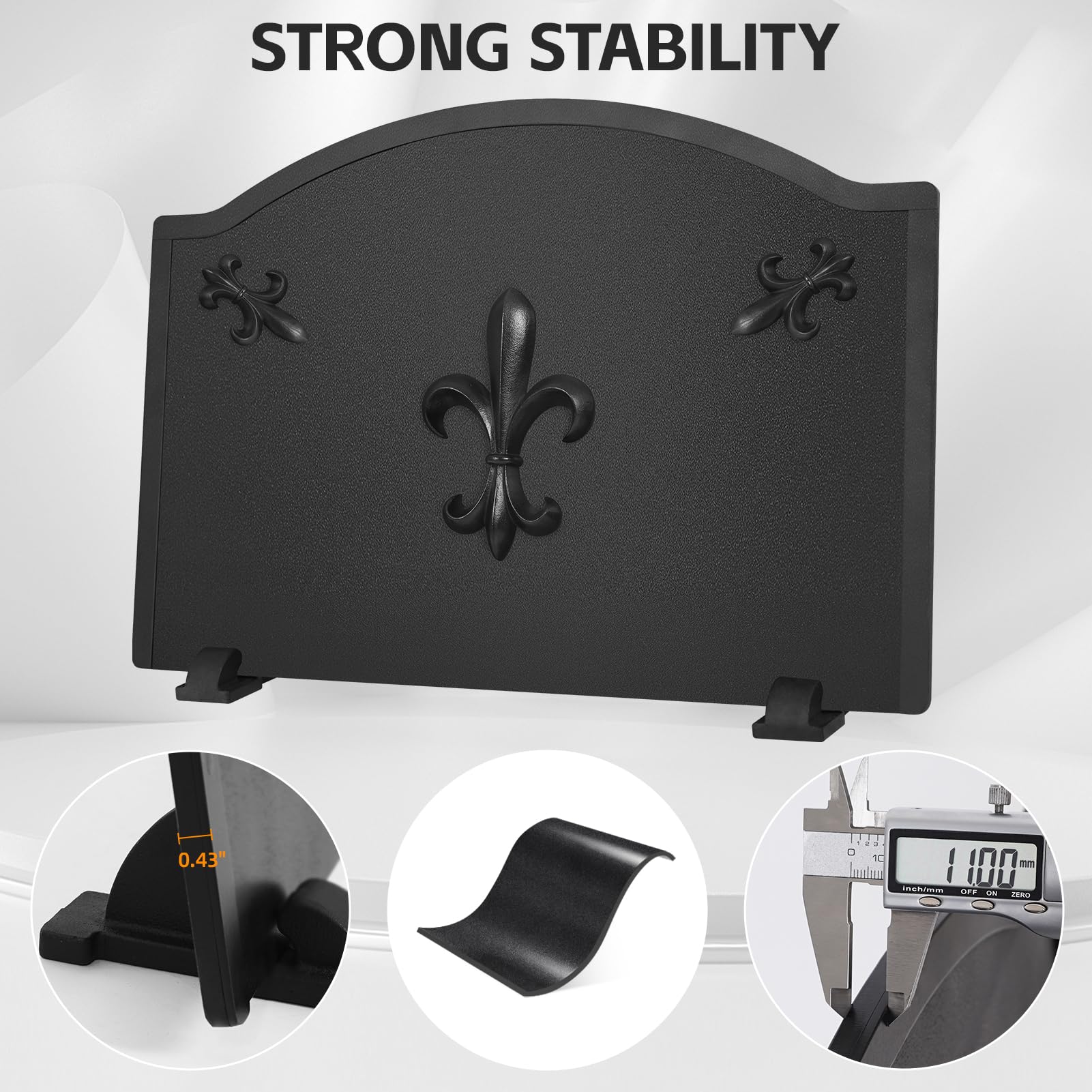 STBoo 25 Inch Fireplace Back Panel with Decorative Flower Design - Heavy Duty Fireback with Feet for Heat Protection & Wall Safety | Perfect for Kitchen Backsplash & Living Room Fireplace Décor