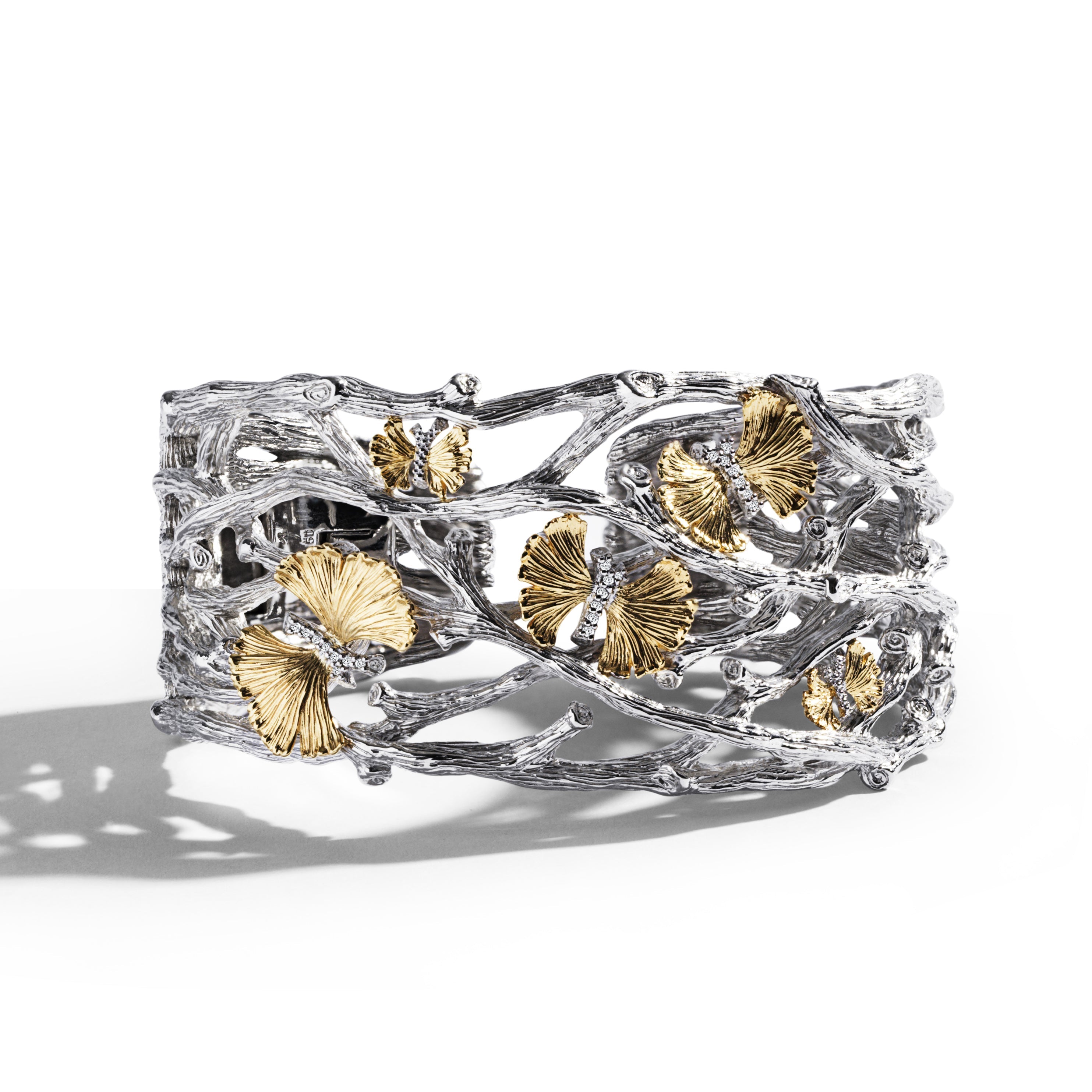 Elegant Butterfly Ginkgo Leaf Cuff Bracelet with Diamonds - Perfect for Women's Evening Wear & Special Occasions