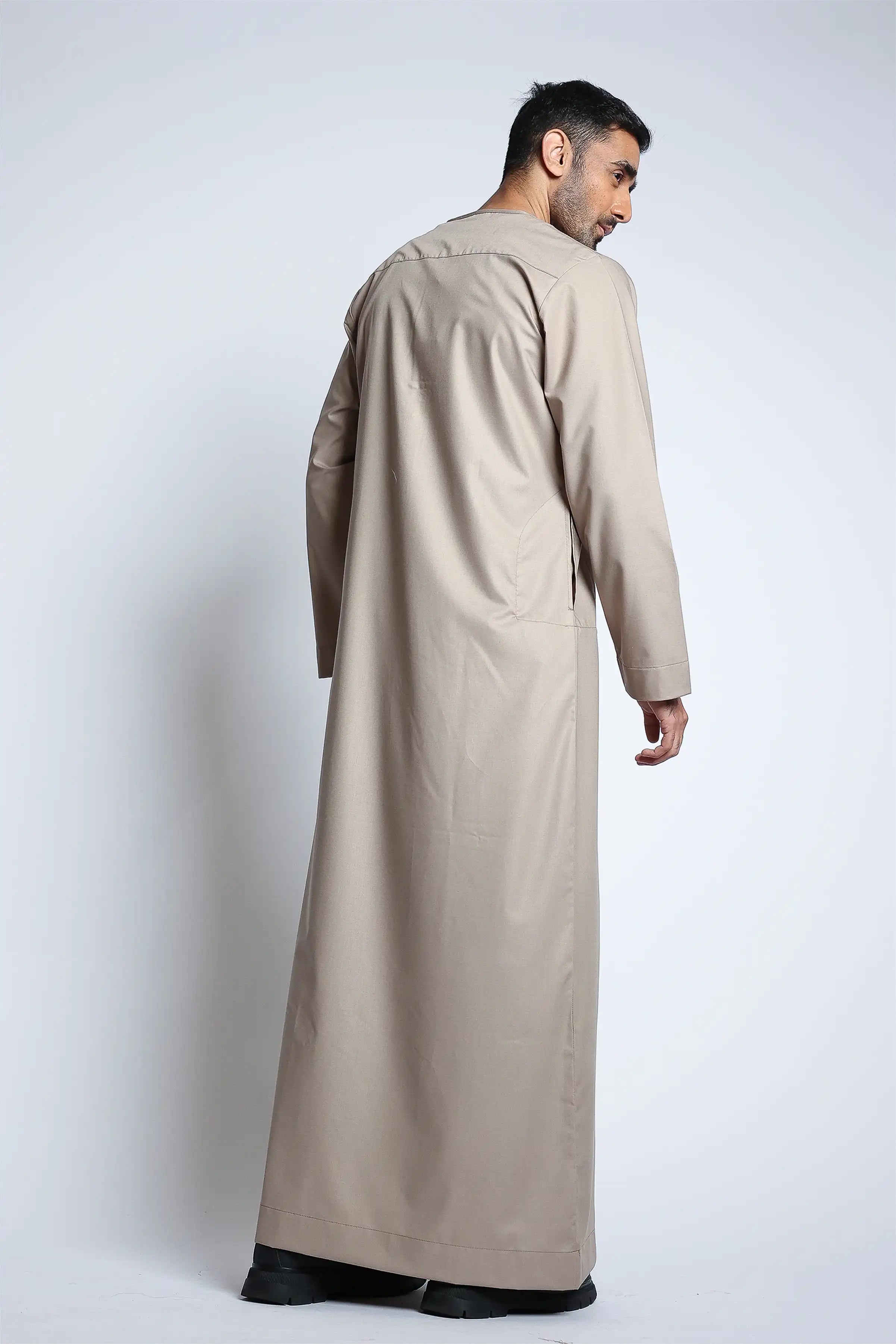 Premium J145 C1 Pearl Oyster Omani Thobe - Traditional Embroidered Arabic Dress for Men - Perfect for Eid, Weddings & Special Occasions