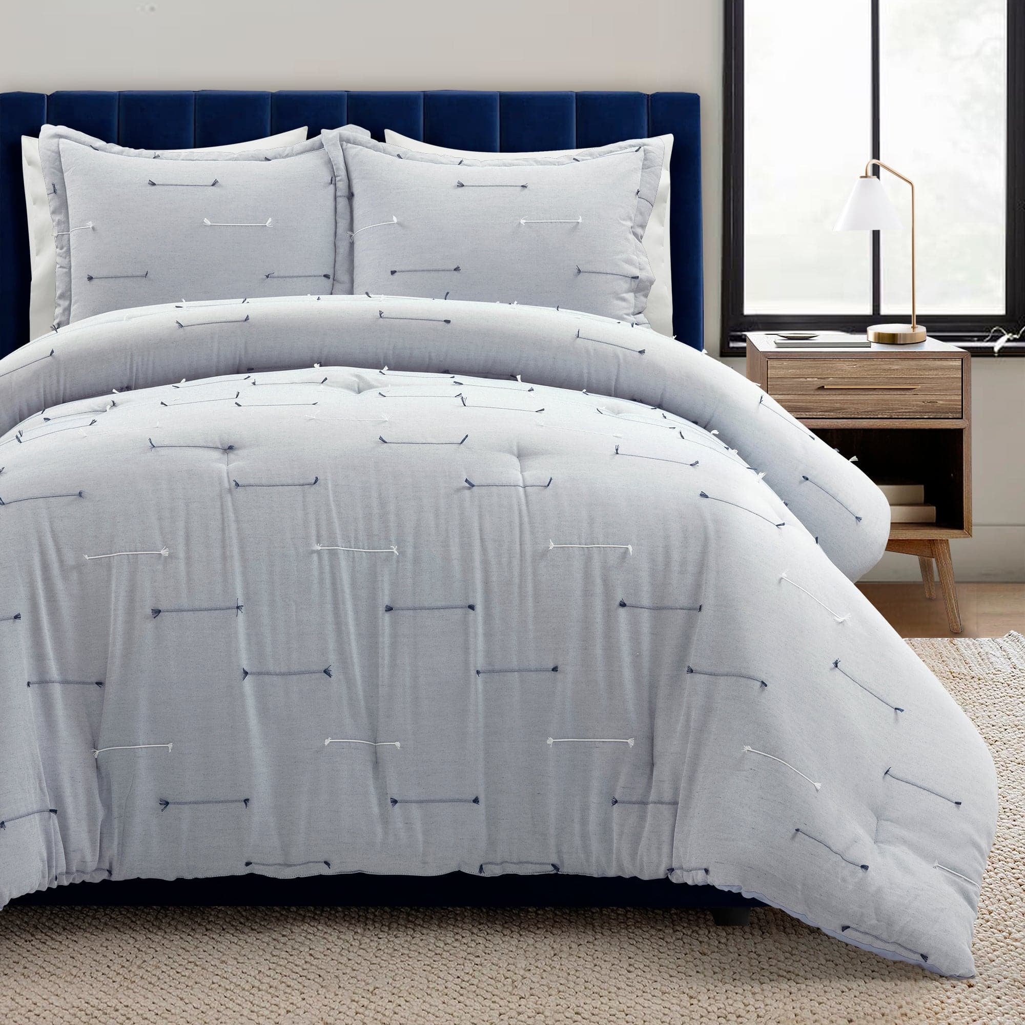 Boho Stripe Jacquard 3-Piece Comforter Set - Queen Size Bedding with Matching Pillow Shams - Perfect for Bohemian Bedroom Decor & Guest Room Styling