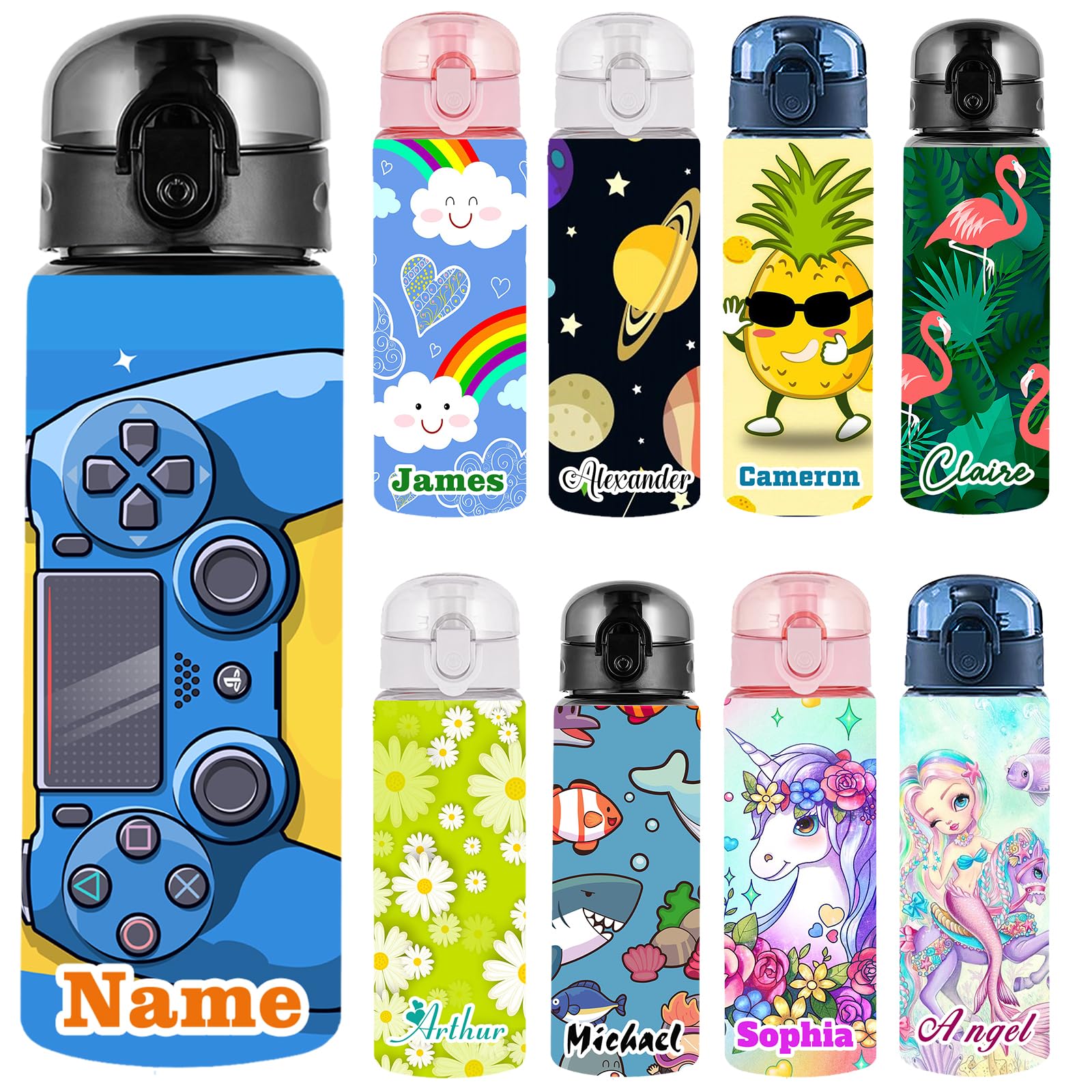 Custom 26oz Personalized Water Bottle with Lid - Leakproof, BPA-Free, Non-Toxic Plastic Bottle with Name - Ideal for School, Sports, Gym, Office & Outdoor Activities