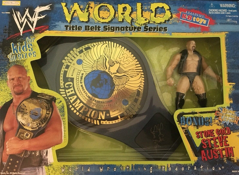 1999 WWF Jakks Pacific World Title Belt Signature Series with Stone Cold Steve Austin - Exclusive Collectible Wrestling Belt for Fans & Display - Perfect for Wrestling Memorabilia Collections, Costume Accessories, and Themed Parties