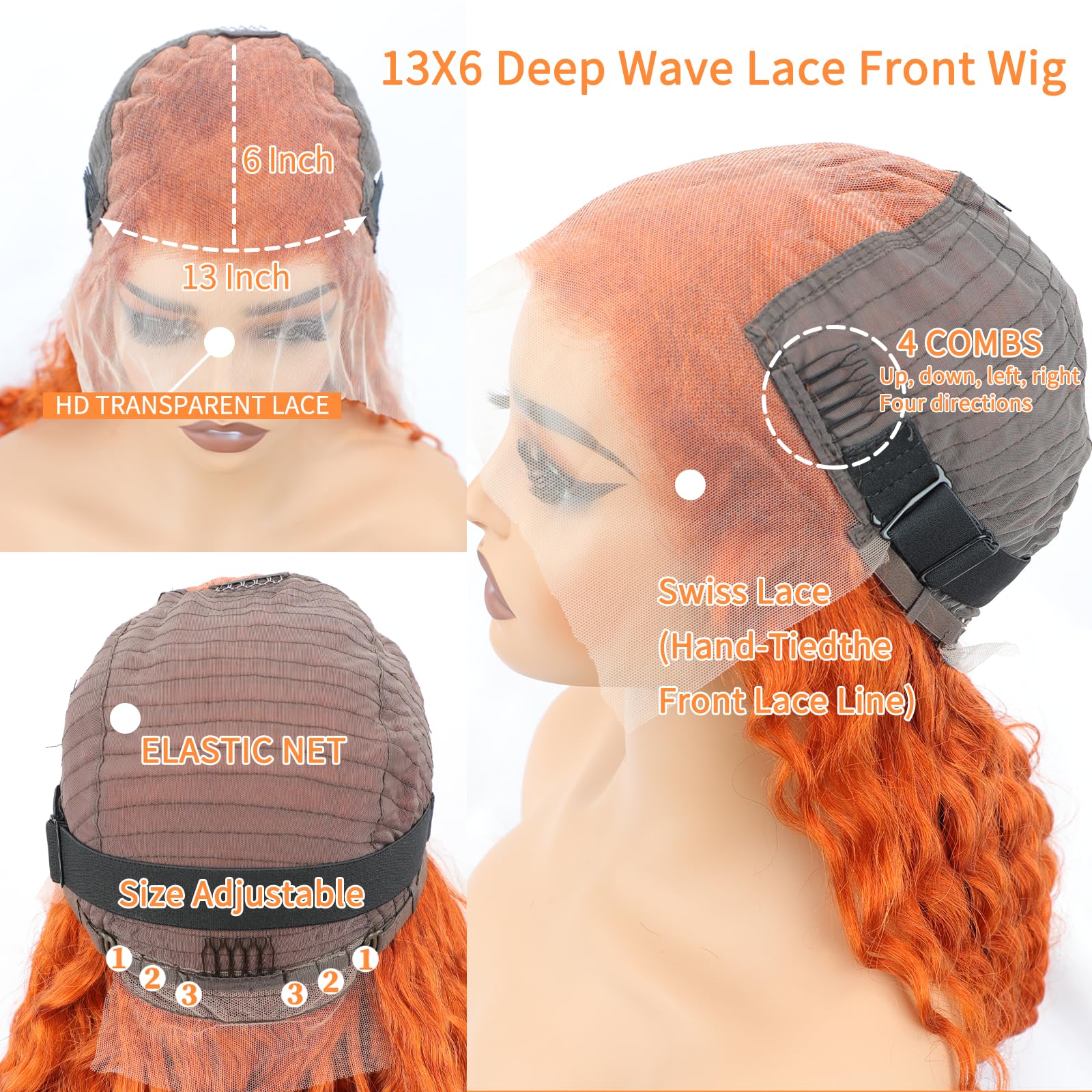 30 Inch Ginger Human Hair Wig - 13x6 Lace Front Deep Wave Wig with 200% Density & Pre-Plucked Hairline - HD Lace Front Wigs for Women - Perfect for Cosplay, Daily Wear & Special Occasions