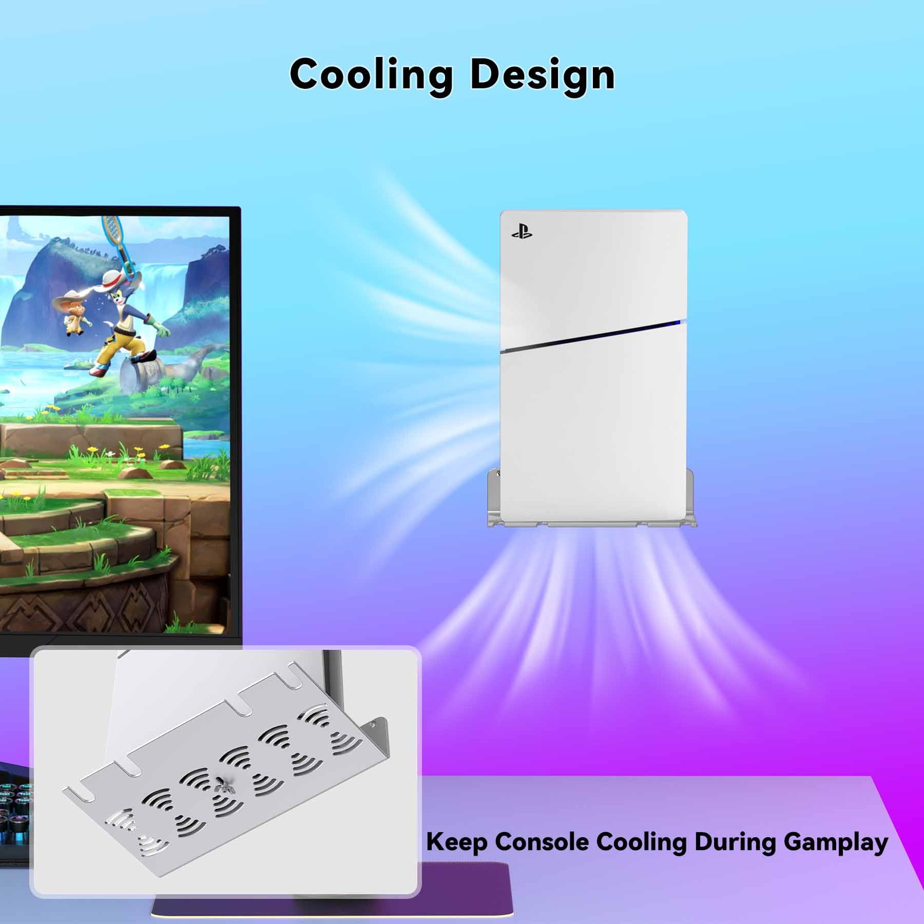 PS5 Slim/Pro/Original Wall Mount Kit - Aluminum Space-Saving Wall Stand for All PS5 Models & Controllers | Enhanced Heat Dissipation | Silver Finish | Perfect for Gaming Rooms & Small Spaces