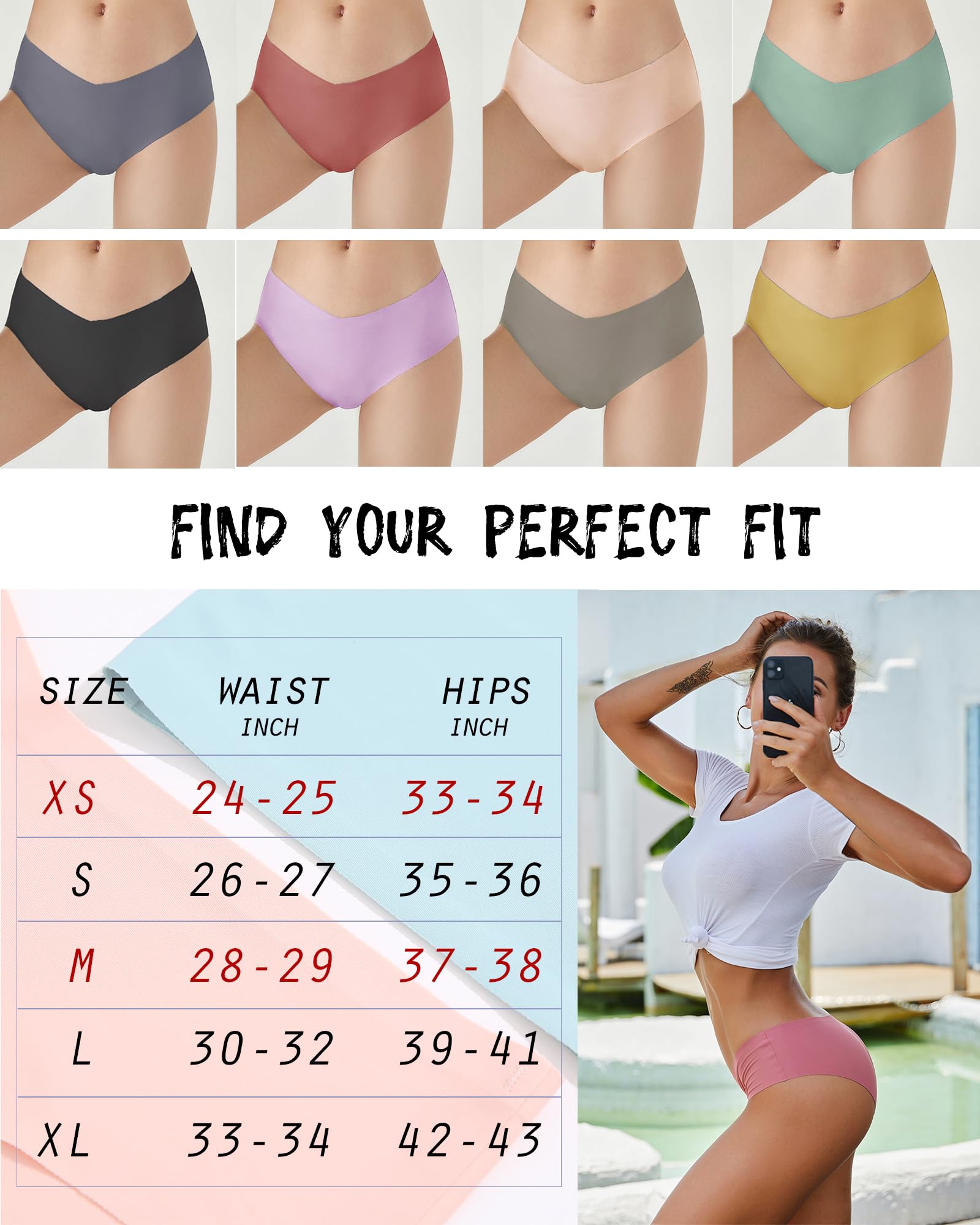 ROSYCORAL Women's Seamless Bikini Panties - Soft Stretch No Show Underwear 9-Pack (XS-L) | Invisible Comfort for Everyday Wear, Yoga & Travel