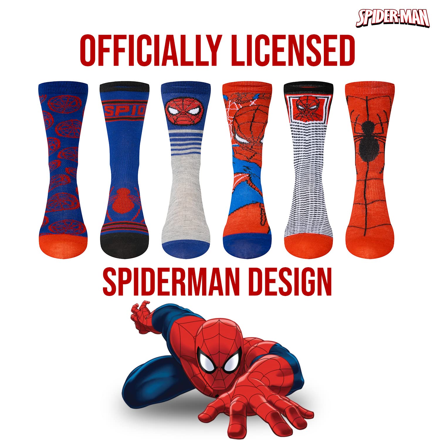 Marvel Spiderman Socks for Men & Boys - 6-Pack Breathable Athletic Socks with Non-Slip Grip - Perfect for Sports, Cosplay & Everyday Wear