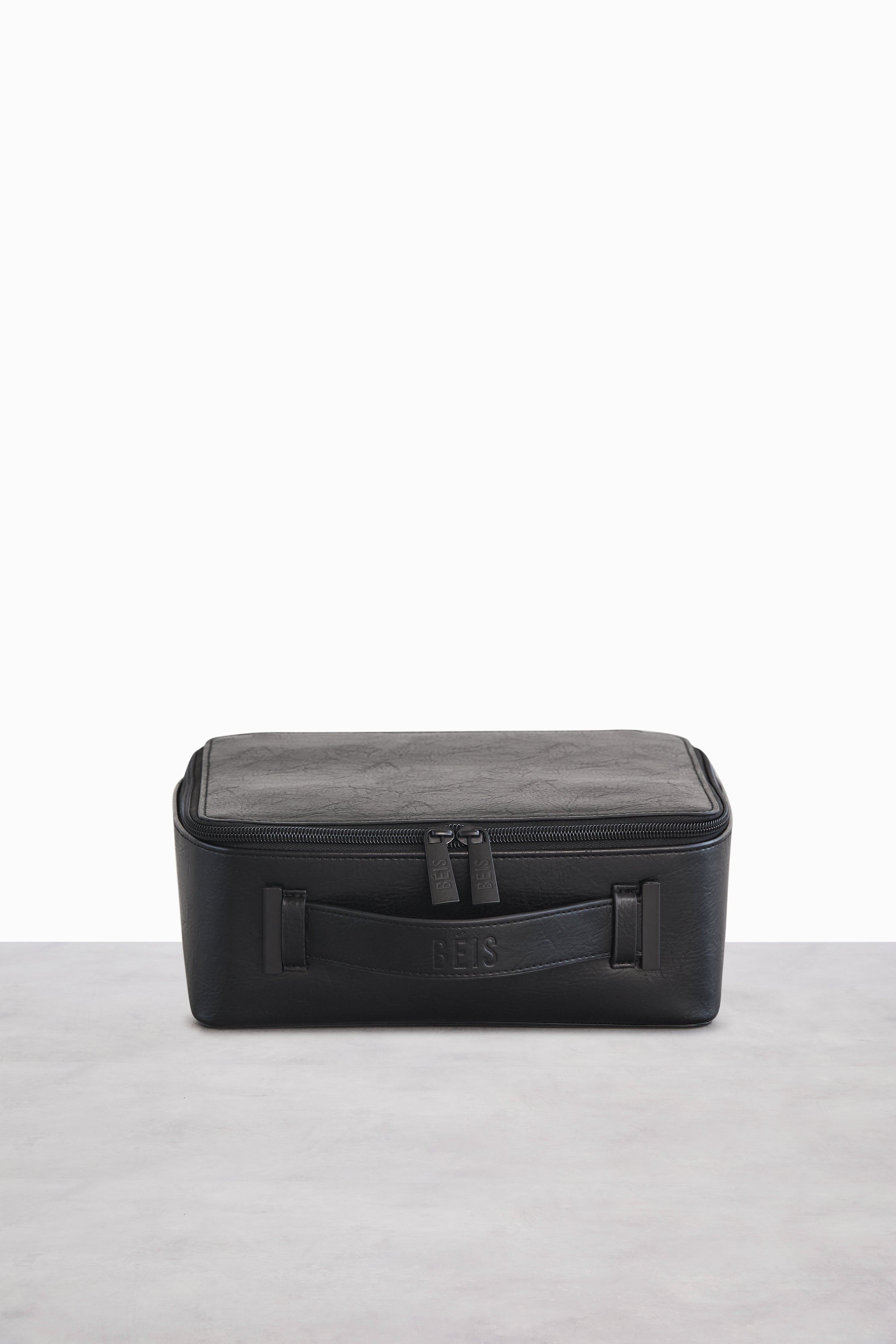 Black Makeup Bag for Travel & Daily Use - Waterproof Cosmetic Organizer with Mirror, Perfect for Toiletries, Brushes & Skincare Essentials