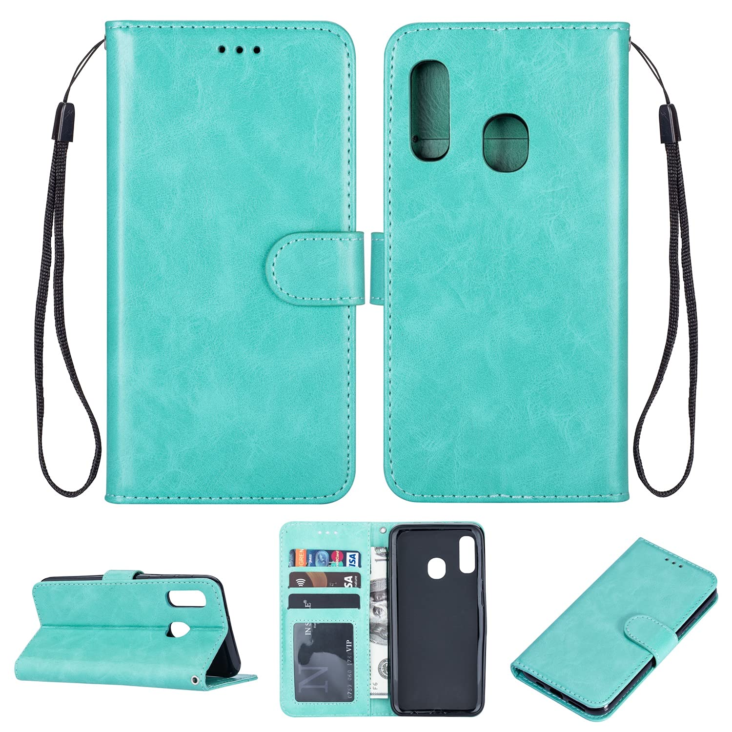 Premium PU Leather Flip Wallet Case for Huawei Y6 2019 - Magnetic Closure, Card Slots & Wristband | Stylish Protective Phone Cover with Stand Function (Green) - Perfect for Daily Use, Travel & Hands-Free Viewing
