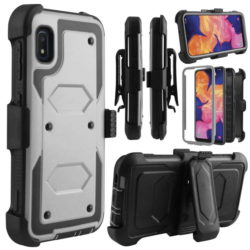 Samsung A10e Case with Screen Protector & Swivel Belt Clip - Heavy Duty Shockproof Hybrid Armor Phone Cover for Galaxy A10e (Gray) - Perfect for Outdoor Work, Construction & Active Lifestyle