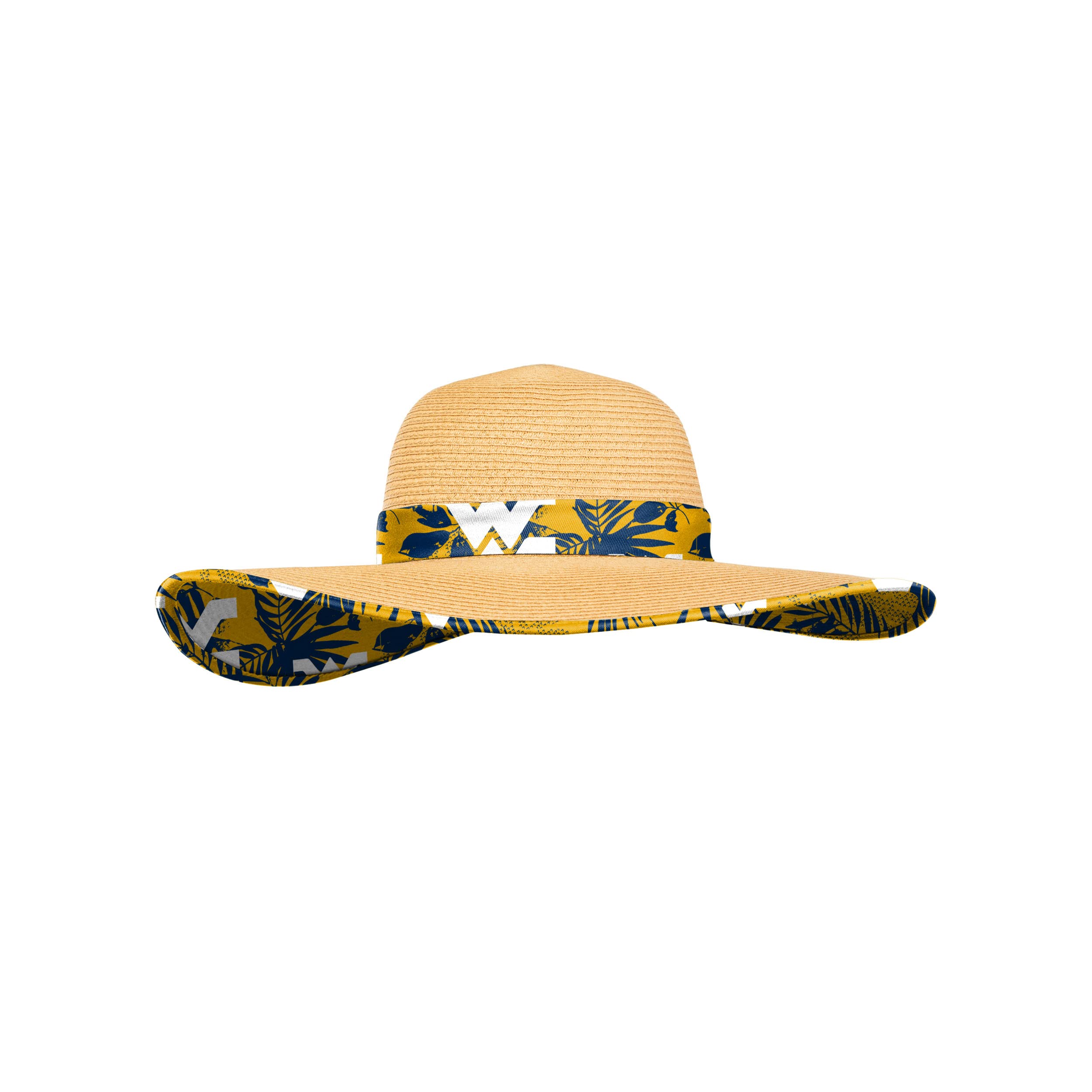FOCO Women's NCAA Team Logo Floral Straw Sun Hat - Adjustable Wide Brim Beach Hat for Summer Outdoor Activities, Gardening, Picnics and Vacation