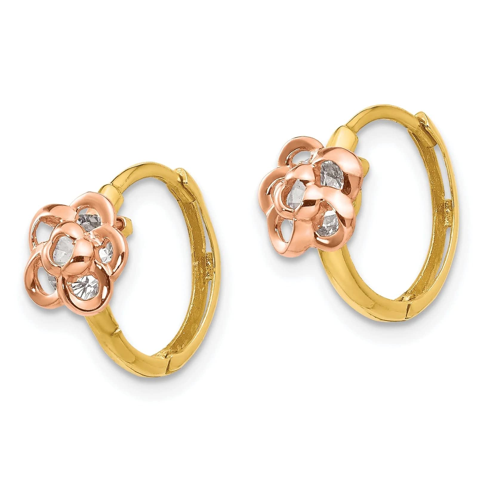 14K Two-Tone Gold Flower Earrings for Women - Elegant Floral Dangle Earrings for Wedding, Party & Everyday Wear