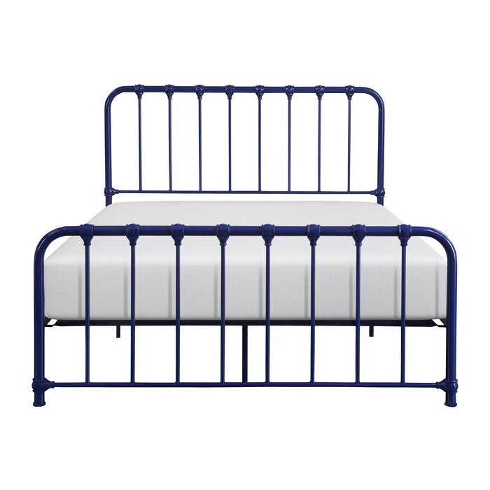 Classic Blue Metal Platform Bed with Rounded Profile - Modern & Sturdy Frame for Bedroom, Guest Room, or Dormitory