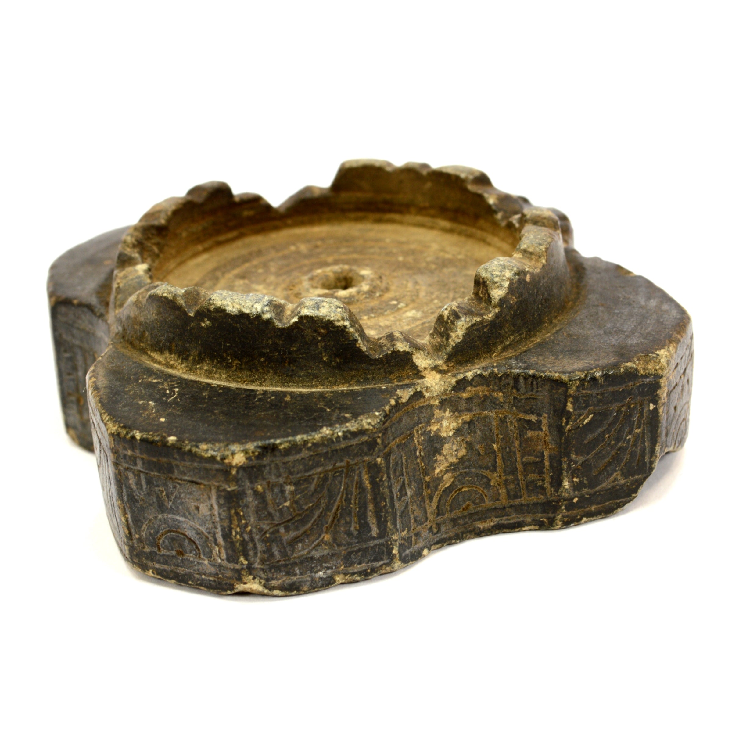 Ancient BACTRIAN STONE VESSEL - Handcrafted Steatite/Chlorite 4-Chamber Bowl with Intricate Incised Designs - Perfect for Home Decor, Museum Display & Ancient Art Collection