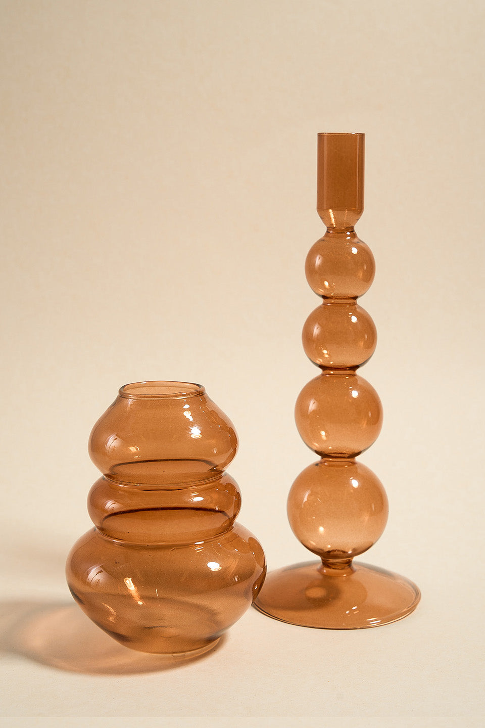 25cm Glass Taper Candle Holder - Set of 4 Bubble Brown Candle Sticks for Dining Table, Wedding Centerpiece & Home Decor
