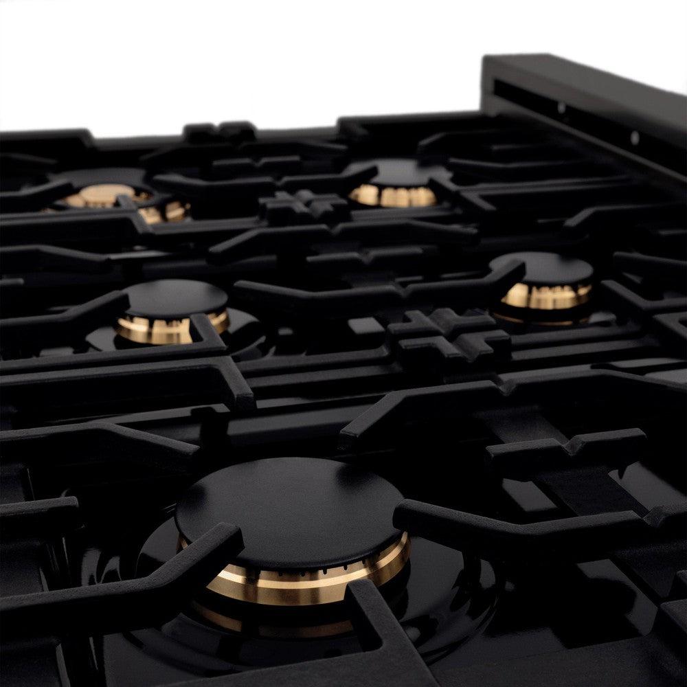 ZLINE 36 Inch Black Stainless Steel Gas Rangetop with 6 Brass Burners & Porcelain Cooktop - Professional Grade Kitchen Appliance for Home Chefs & Cooking Enthusiasts | Perfect for Gourmet Meals, Entertaining & Large Family Dinners