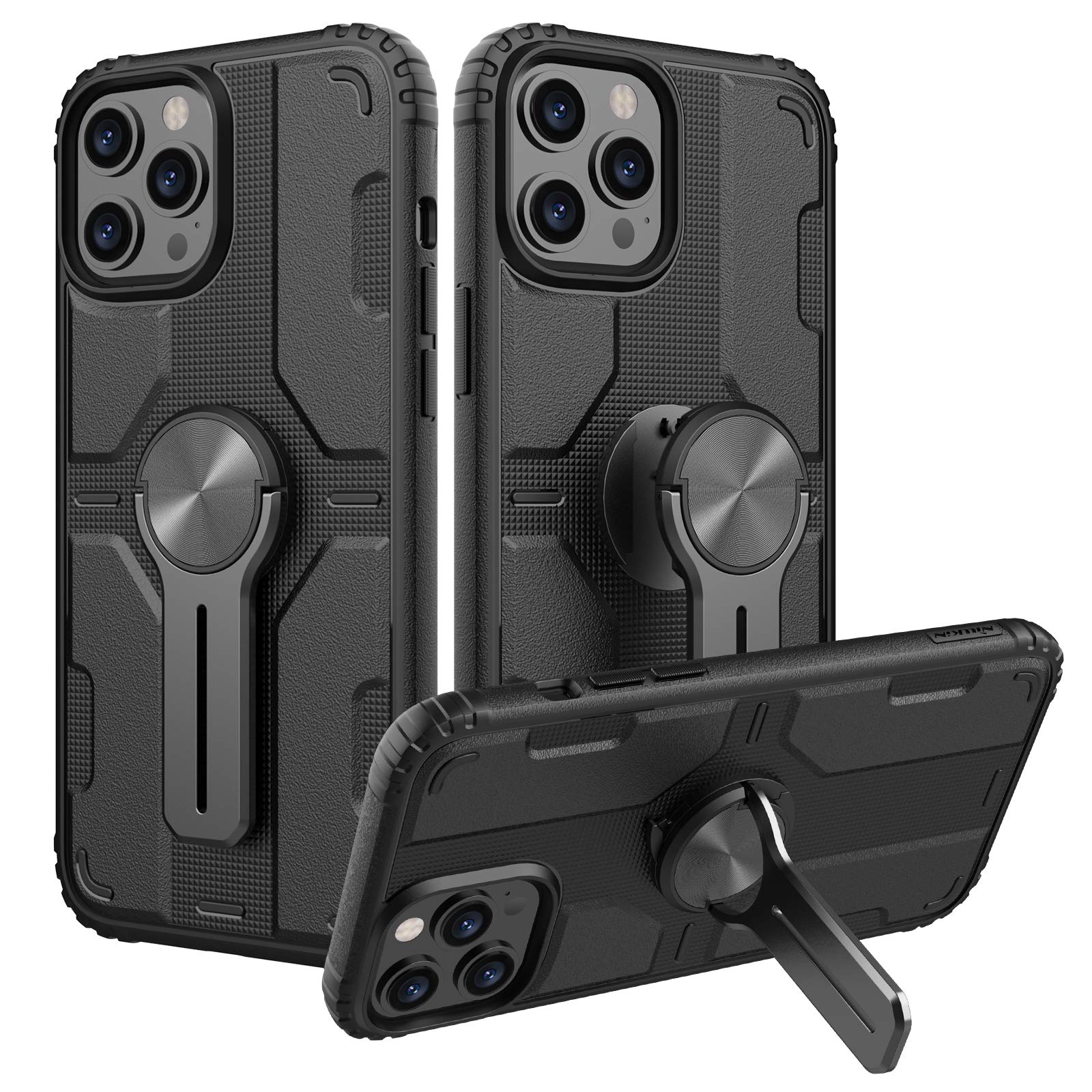 Nillkin iPhone 12 Pro/12 Case with Kickstand - 6.1 Inch Shockproof Hybrid PC+TPU Protective Cover (Black) | Perfect for Daily Use, Outdoor Activities & Travel Protection