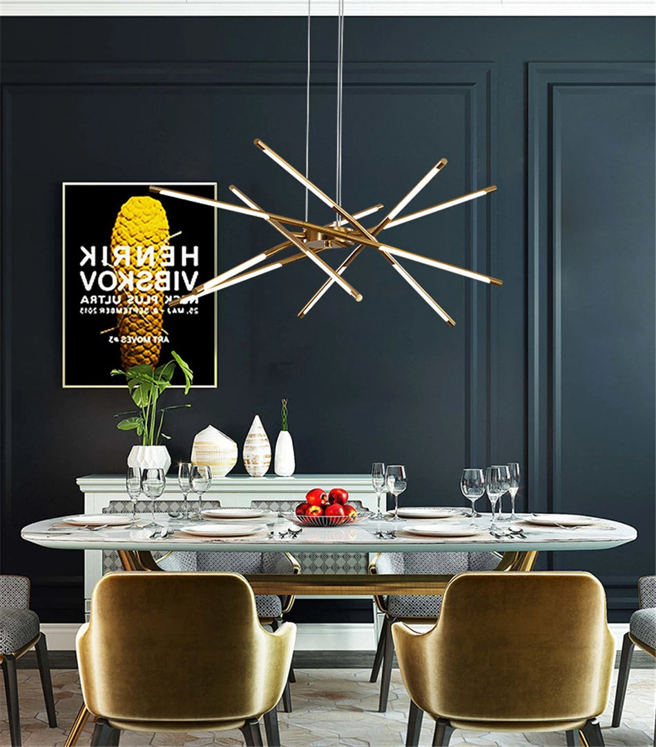 Modern LED Spoke Pendant Light Fixture - Industrial Chic Hanging Lamp for Dining Room, Kitchen Island & Living Room Decor
