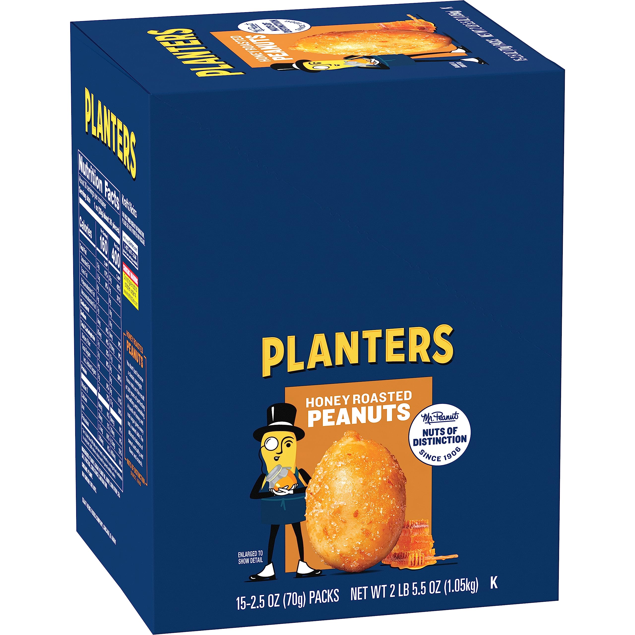 PLANTERS Honey Roasted Peanuts, 2.5oz (15 Count) - Crunchy Peanuts with Honey & Sea Salt - Healthy Snacks for Work, School, Movies & Travel - Kosher Certified Protein Snack