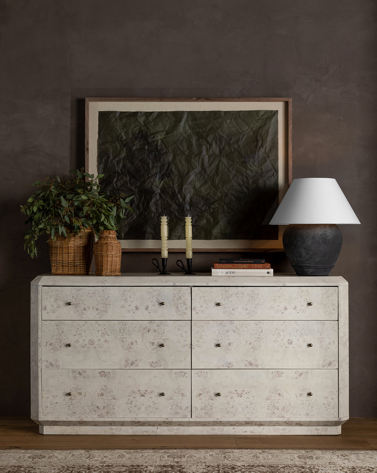 Stylish Tali Burl Wood Dresser with 6 Drawers - Solid Wood Bedroom Chest for Clothes Storage | Perfect for Master Bedroom, Guest Room & Nursery Organization