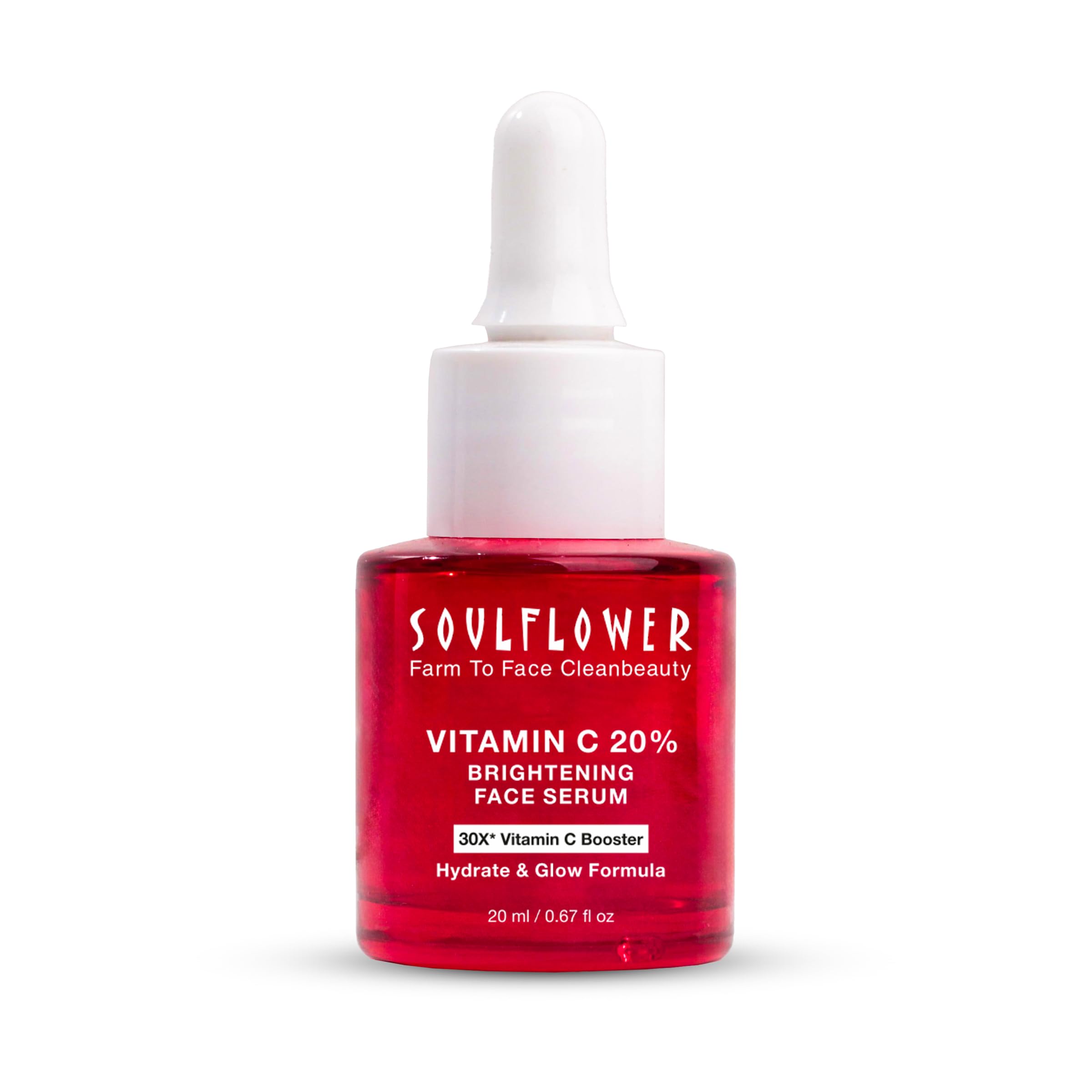 Soulflower 20% Vitamin C Face Serum for Glowing Skin - Dark Spot Corrector & Pigmentation Treatment with Kakadu Plum, Lemon, Succinic Acid & Vitamin E - 30X Vitamin C Booster Formula (20ml) - Perfect for Daily Skincare Routine & Anti-Aging Care