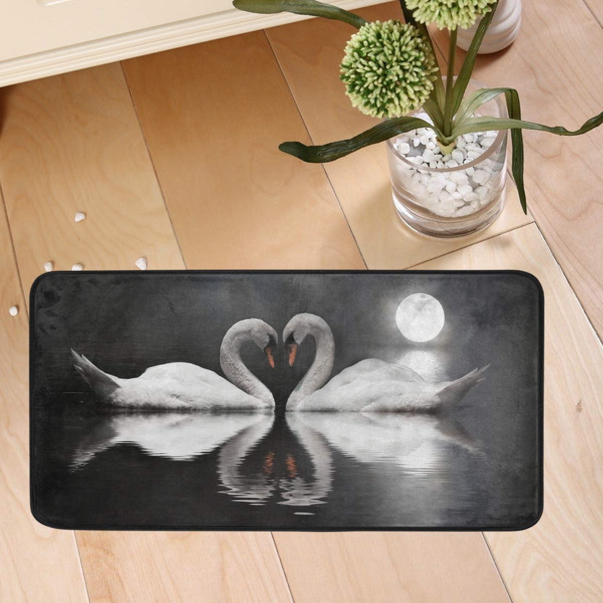 Non-Slip Romantic Swan Kitchen Floor Mat - 20x20in Washable Anti-Fatigue Rug for Valentine's Day Decor, Dining Room, Dorm & Bedroom | Perfect for Kitchen Safety, Office Chair Comfort & Cozy Home Decor