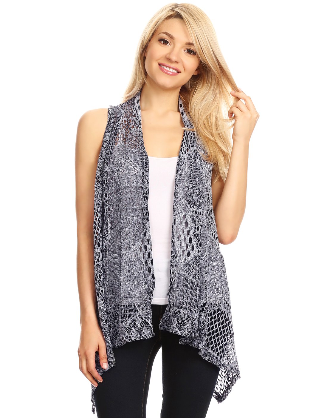 Anna-Kaci Women's Sleeveless Open Front Crochet Shawl Cardigan - Lightweight Beach Cover Up for Bikini, Swimwear & Summer Outfits - Perfect for Poolside, Vacation & Boho Fashion