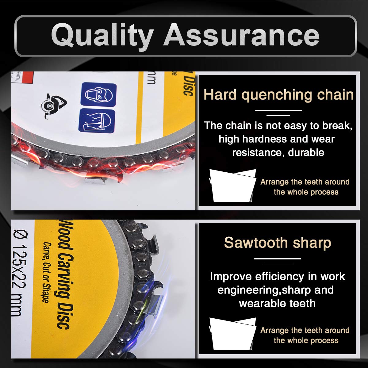 KATUR 5 Inch Angle Grinder Chain Disc - Double Saw Teeth Anti-Kickback Wood Carving Blade, 14 Teeth with 22mm Center Hole - Perfect for Woodworking, DIY Projects & Tree Branch Cutting