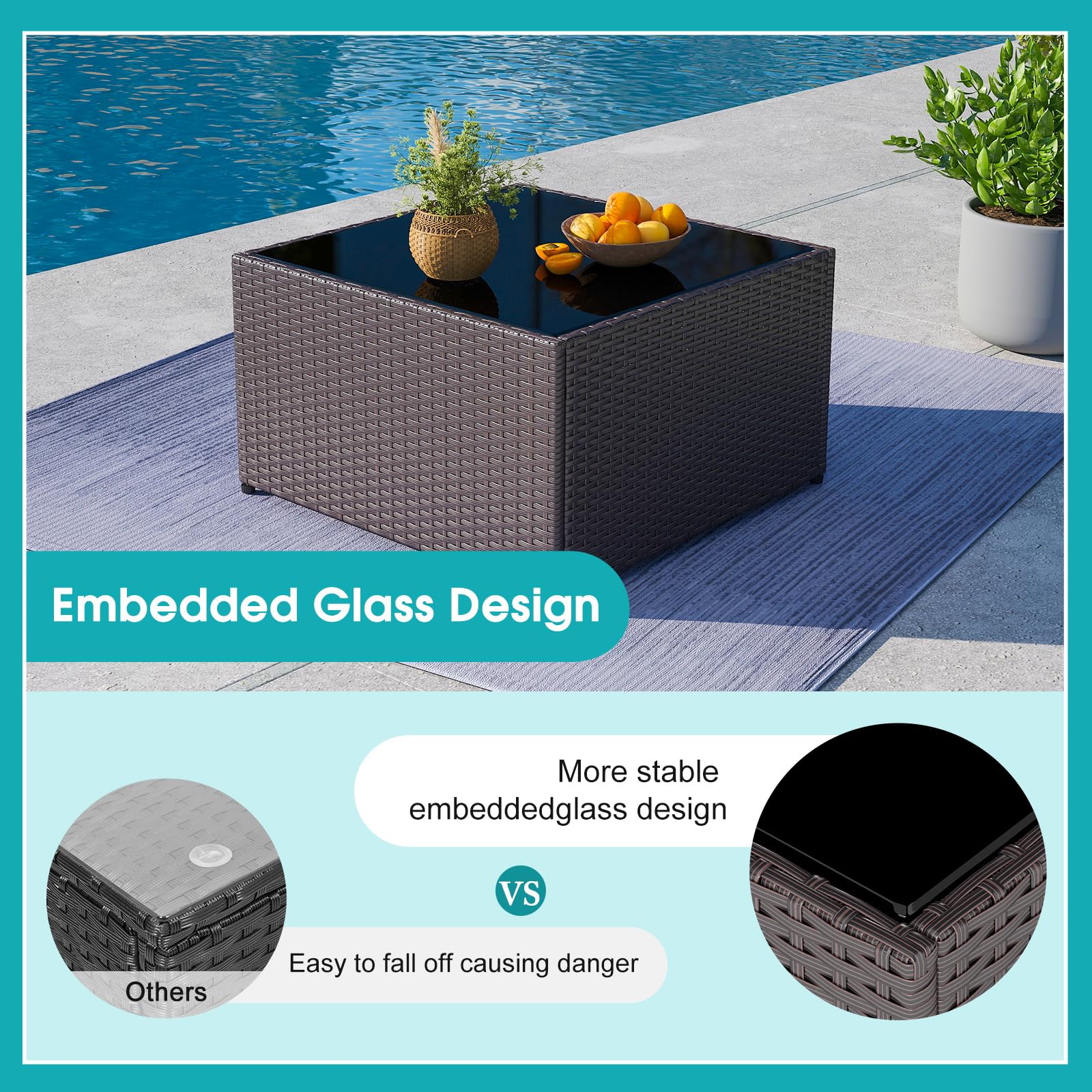 Kinbor 7-Piece Outdoor Furniture Set - Waterproof PE Wicker Patio Sofa with Cushions for Backyard, Poolside & Porch in Turquoise | Perfect for Relaxing, Entertaining & Outdoor Dining
