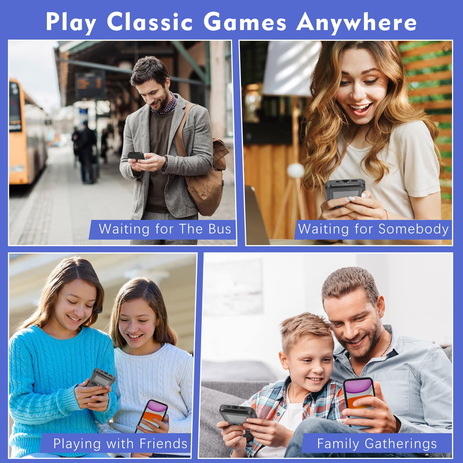 Retro Self-Powered Color Screen Gameboy Protection Case with 36 Mini Games for iPhone SE/6/6S/7/8 - Black | Perfect for Gaming Enthusiasts & Nostalgic Play