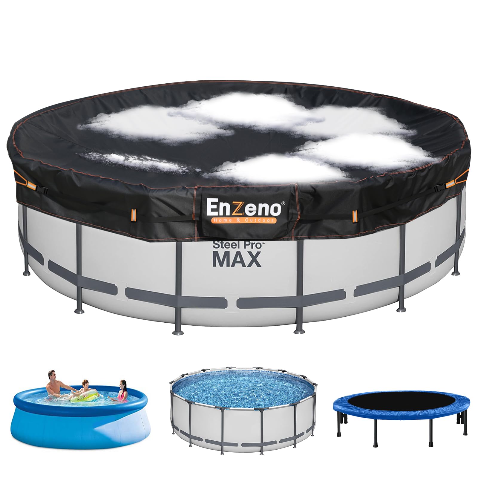 Enzeno 10 Ft Round Solar Pool Cover - Heavy Duty Above Ground Pool Cover with Vents, Waterproof & Dustproof Hot Tub Cover for Winter Protection, Stock Tank Cover - Black